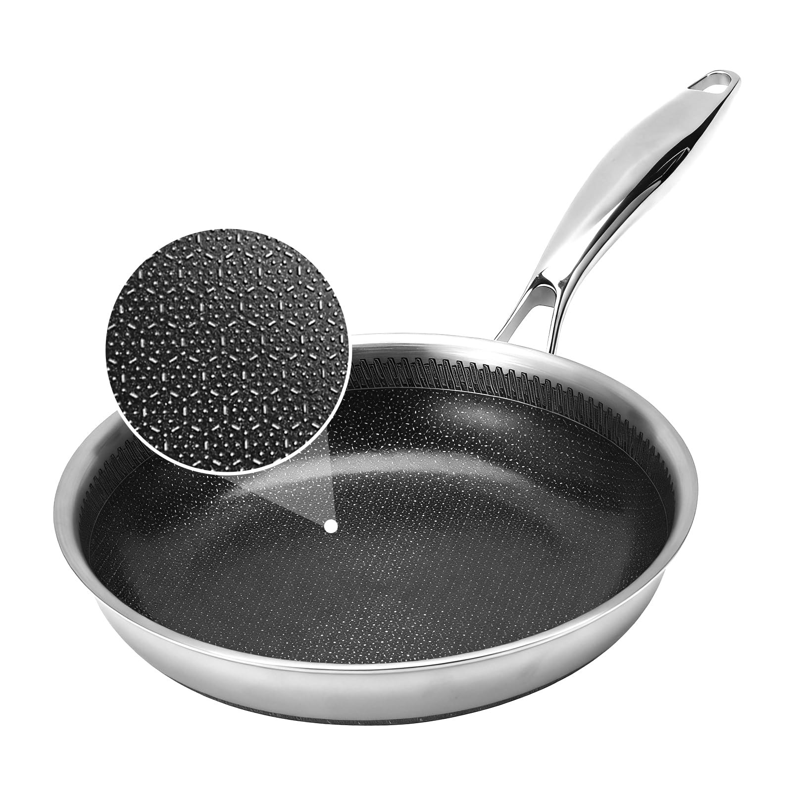 Hybrid Non Stick Frying Pans, 8 Inch Tri-Ply Stainless Steel Frying Pans Nons…
