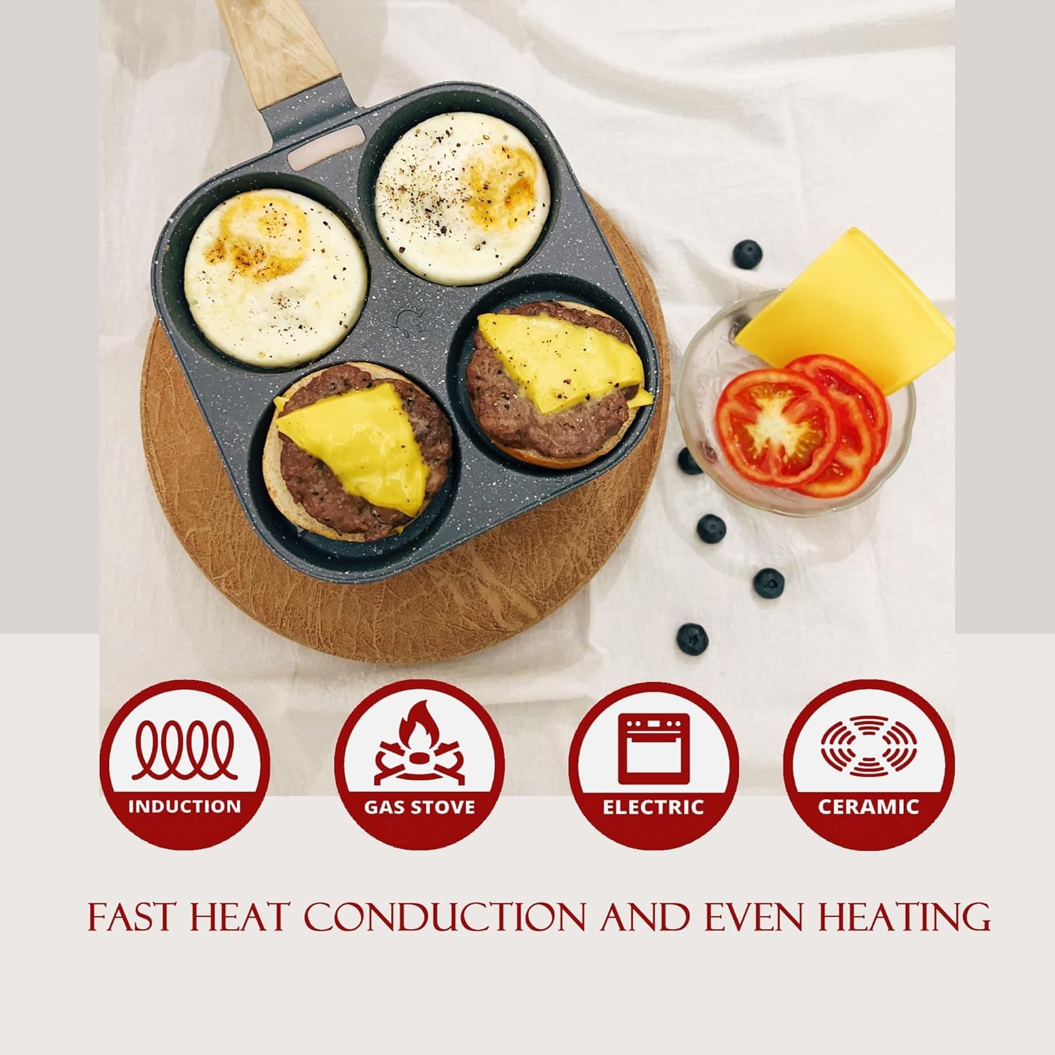 Egg Pan Omelette Pan 4 Cup Nonstick Breakfast Pancake Maker Fried Egg Cooker Egg