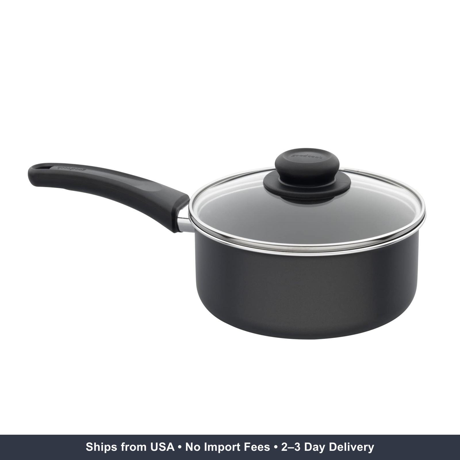 GoodCook Everyday Nonstick Sauce Pan w/Lid, 2 Quart, Black