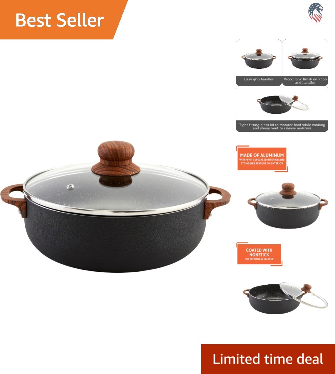 6.9 Qt Black Aluminum Caldero Compatible with Hispanic Kitchen cookware
