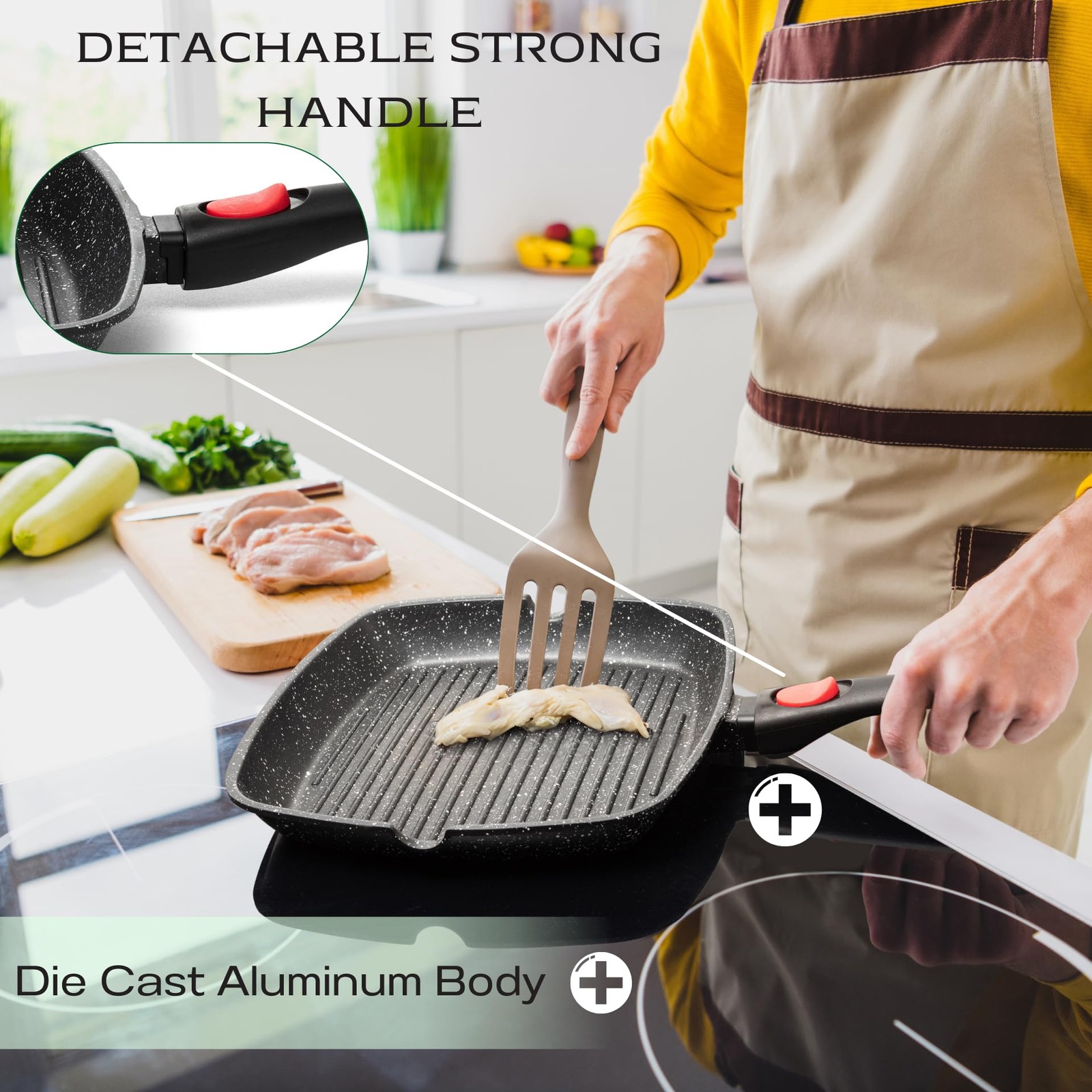 Square Grill Pan for Indoor Cooking, 11-Inch Nonstick Griddle Skillet with Re…