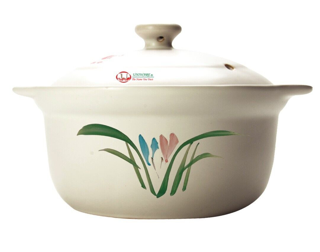 Ceramic Hot Pot 3.2Quart with vented lid 100% Healthy , White