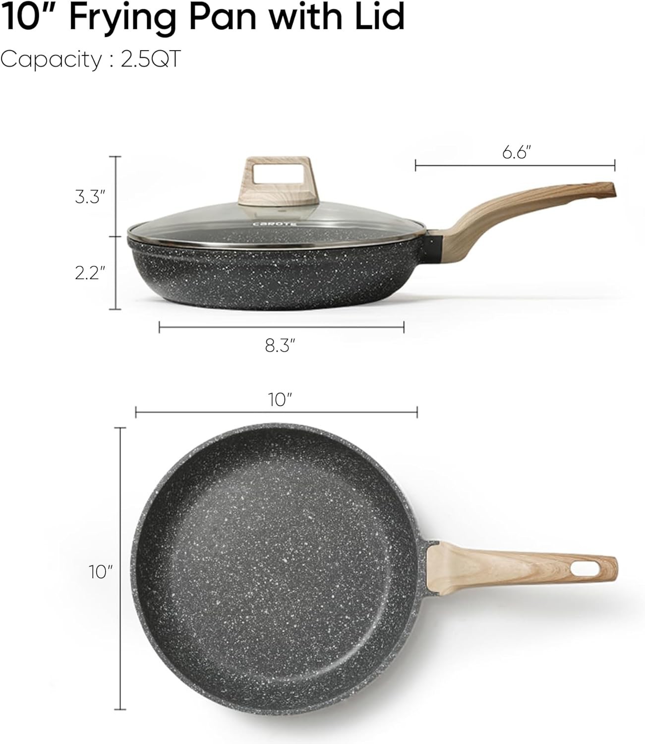 Non Stick Frying Pan Skillet Glass Lid,Egg Pan Omelet Pans,Classic Granite,10-In