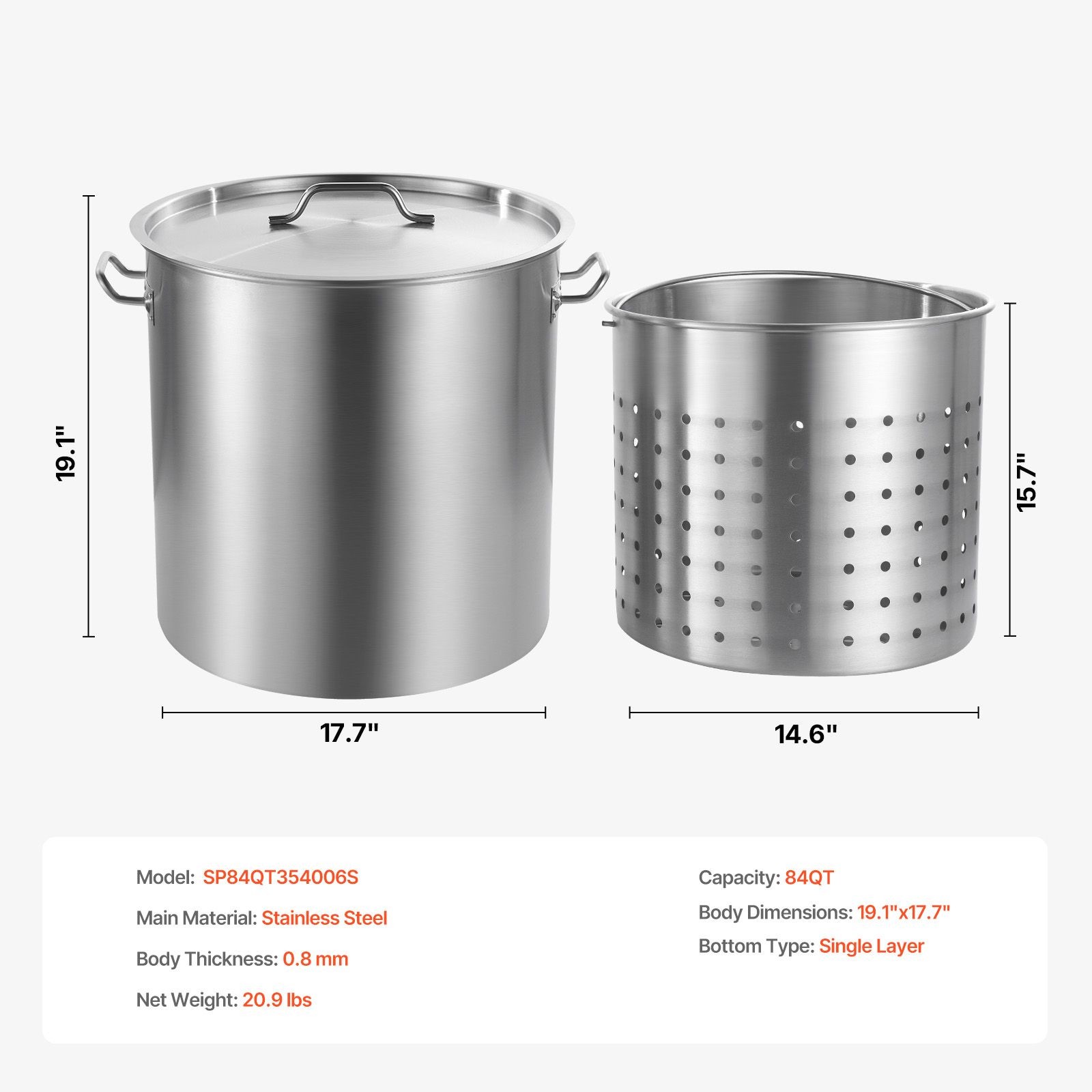 Stainless Steel Stockpot, 84 Quart Large Cooking Pots, Cookware Sauce Pot