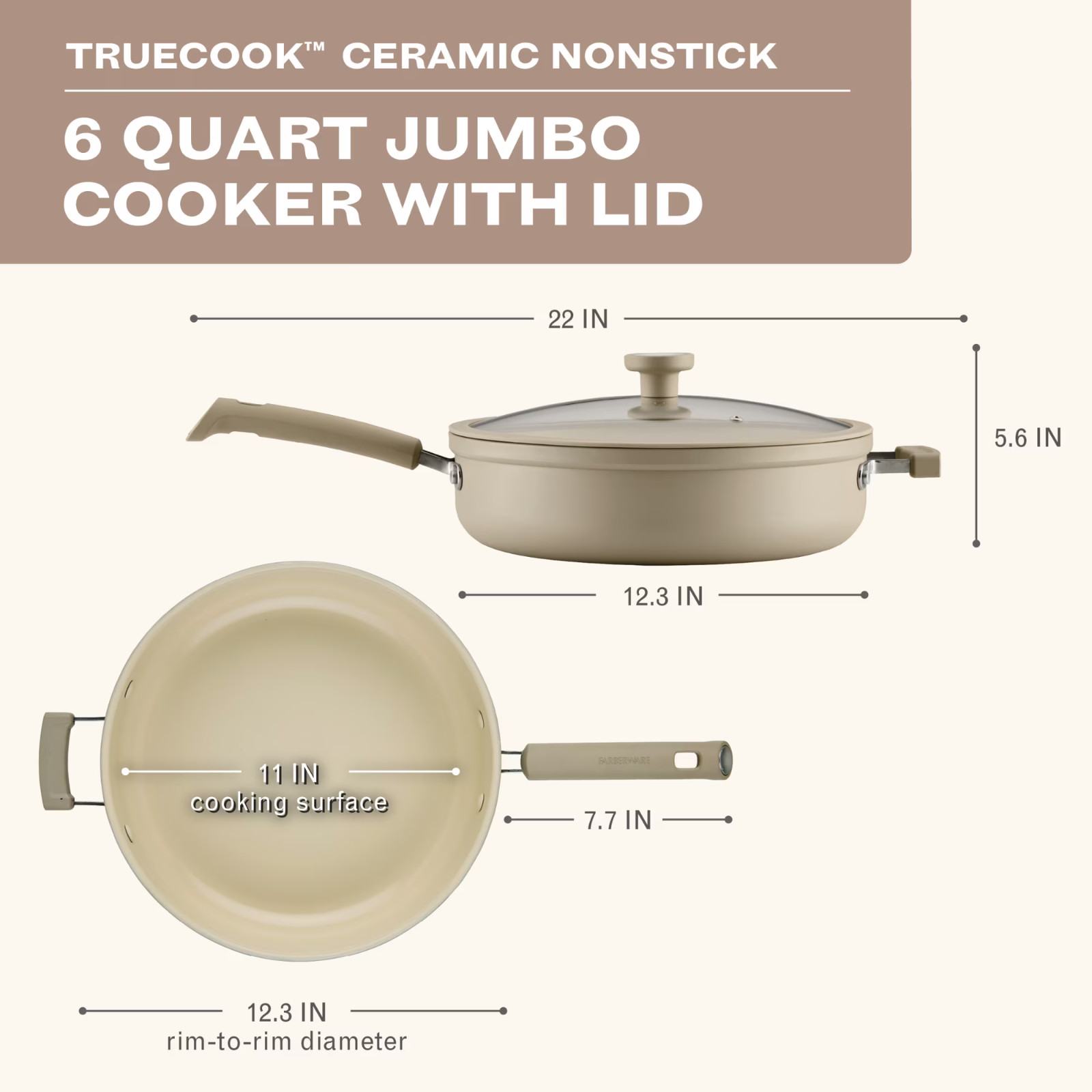 Farberware TrueCook 6-Qt Ceramic Jumbo Cooker, Dishwasher & Oven Safe