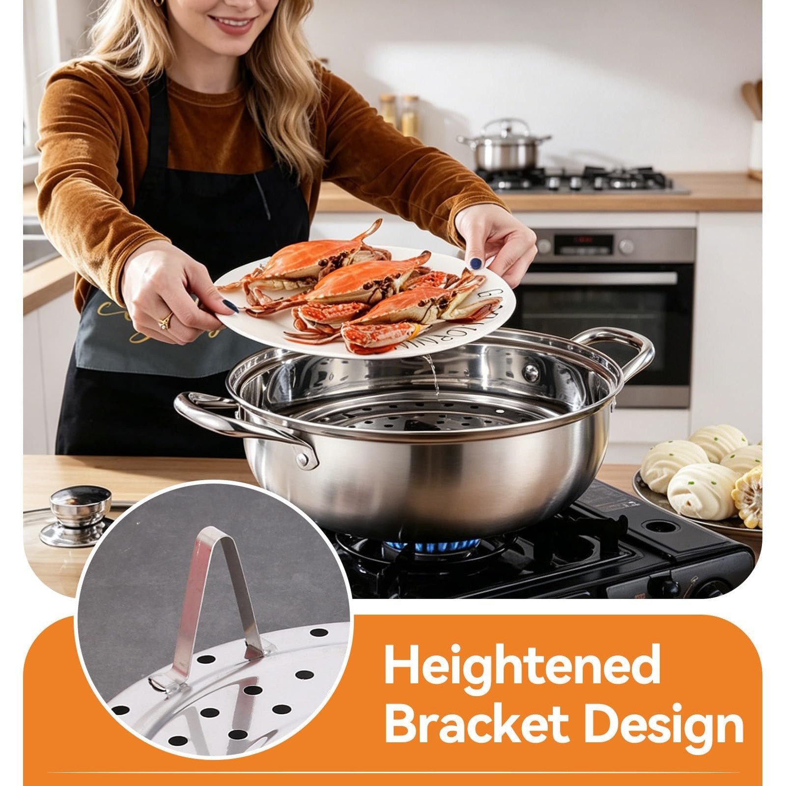 Round Steamer Rack, Stainless Steel Steaming Rack Stand Steam Tray Multifunct…