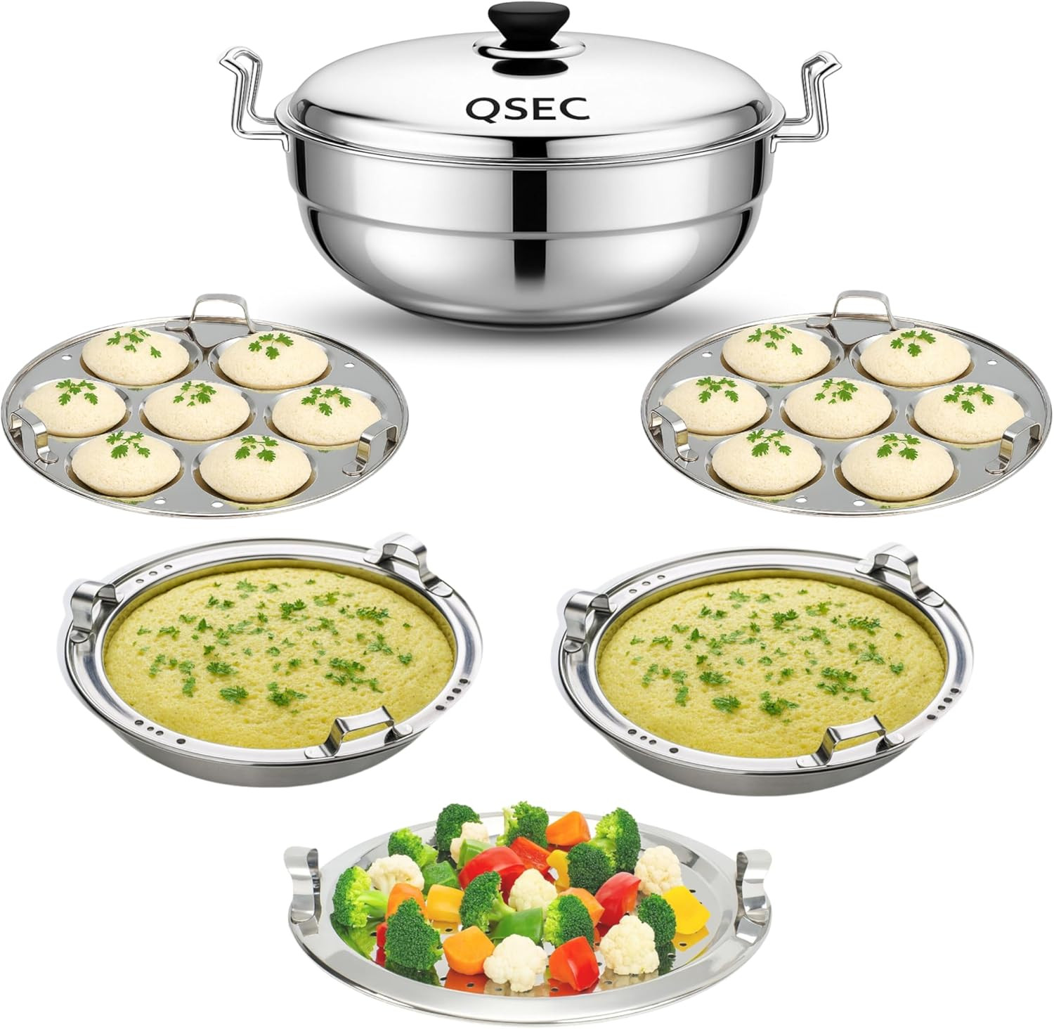 3-in-1 Stainless Steel Idli Maker & Dhokla Cooker with 5 Plates, Induction Base