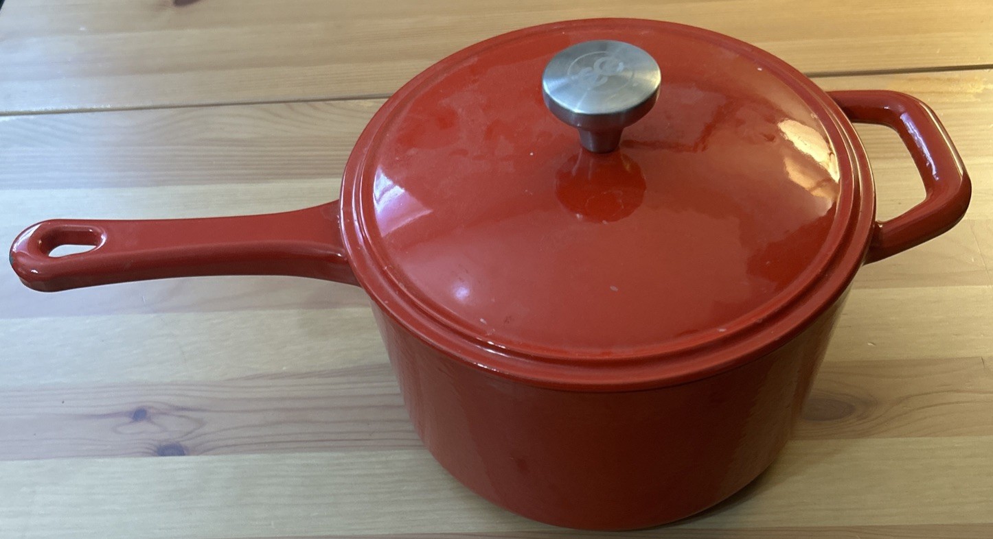 Cooks Essentials Cast Iron 3.5 Quarts Pan With Lid Orange -red