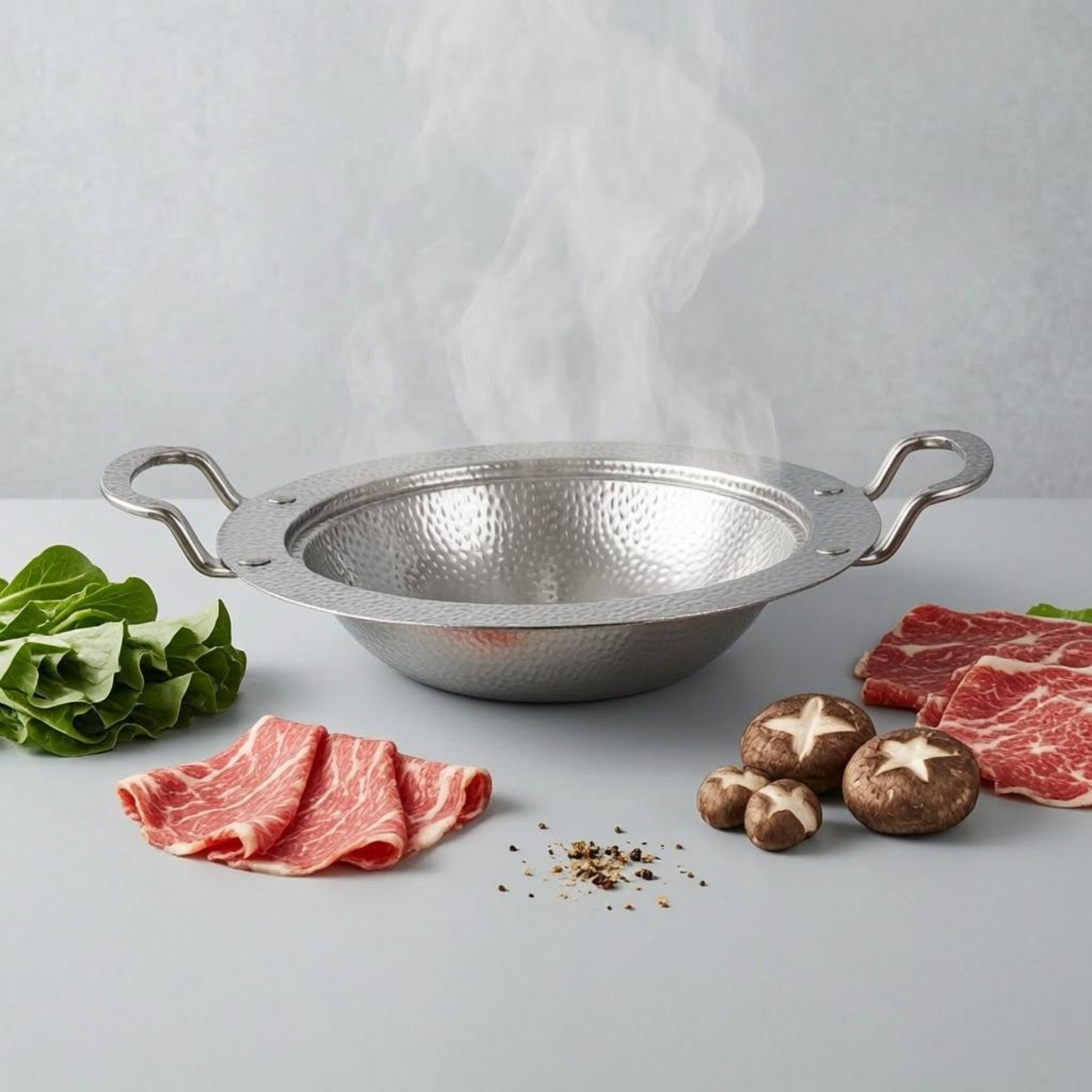 Round Stainless Steel Serving Pan One-Piece Construction Cookware Side Handles