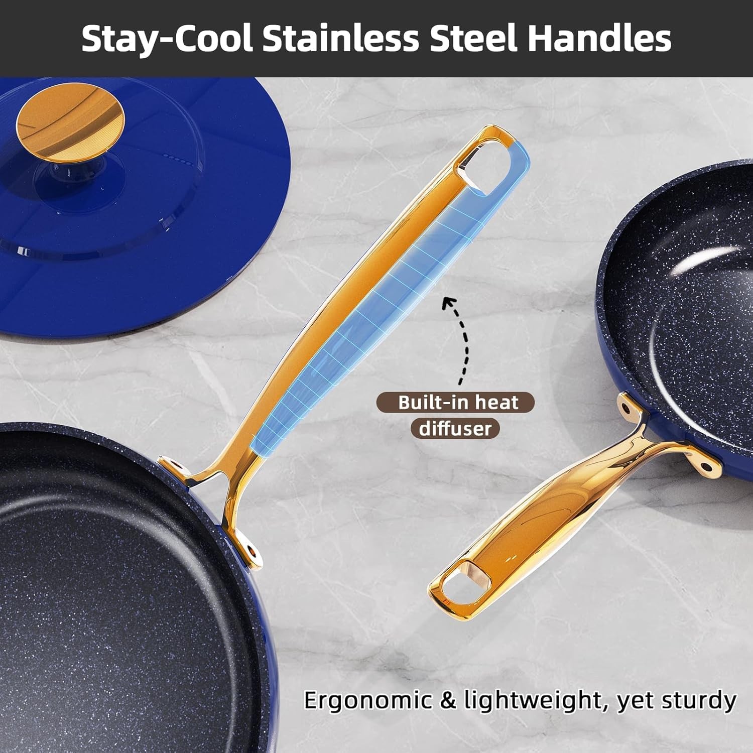 Nuwave Lux LE 13-Pc Cookware Set with Elegant Gold Handle, Diamond Infused Ceram