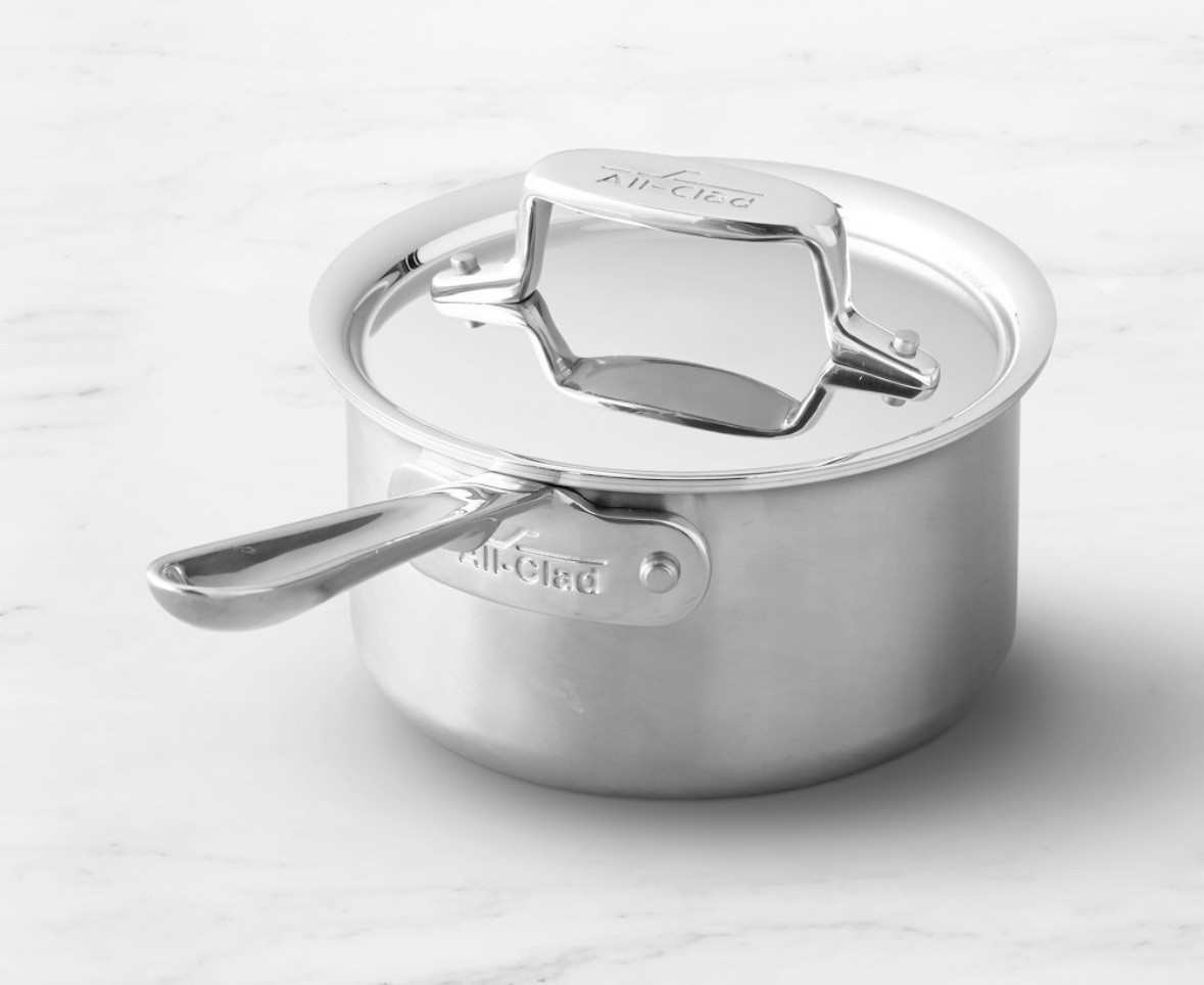 Stainless-Steel Brushed Saucepan, In 1.5 Qt., New, By : D5 Brushed, All Clad