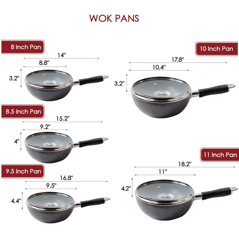 Non-Stick Coating Wok Frying Pan With Lid Cooking Pot Cookware Kitchen
