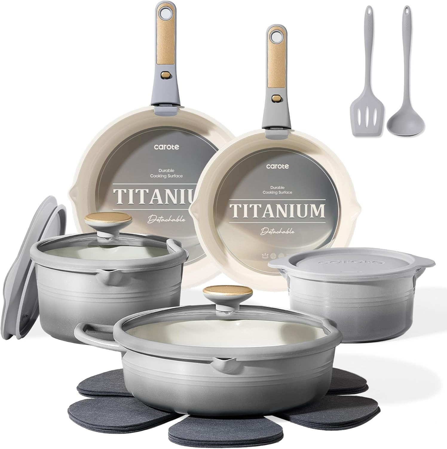 17-Piece Titanium Non-Stick Cookware Set with Detachable Handles