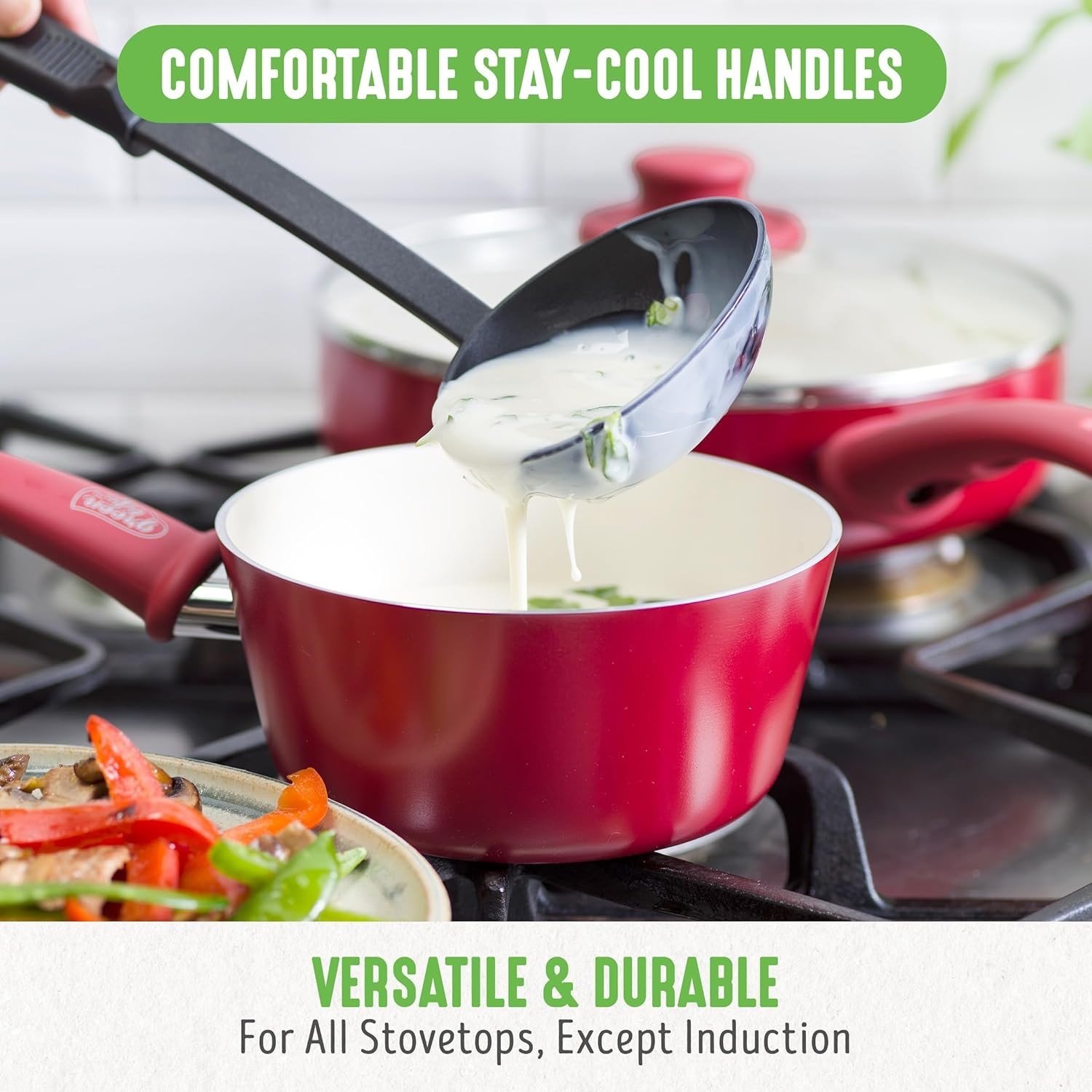 16-Piece Nonstick Ceramic Cookware Set – Safe, Stylish, and Versatile, Red