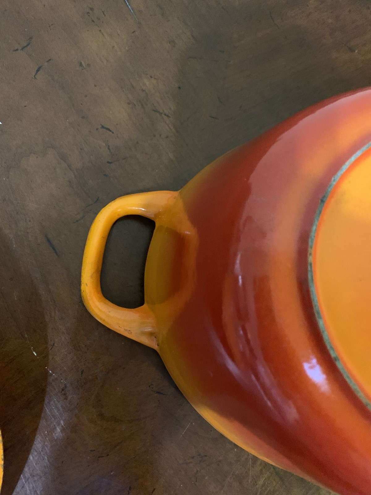 Descoware Cast Iron Enameled Flame Orange Oval Dutch Oven 4 qt Casserole Belgium