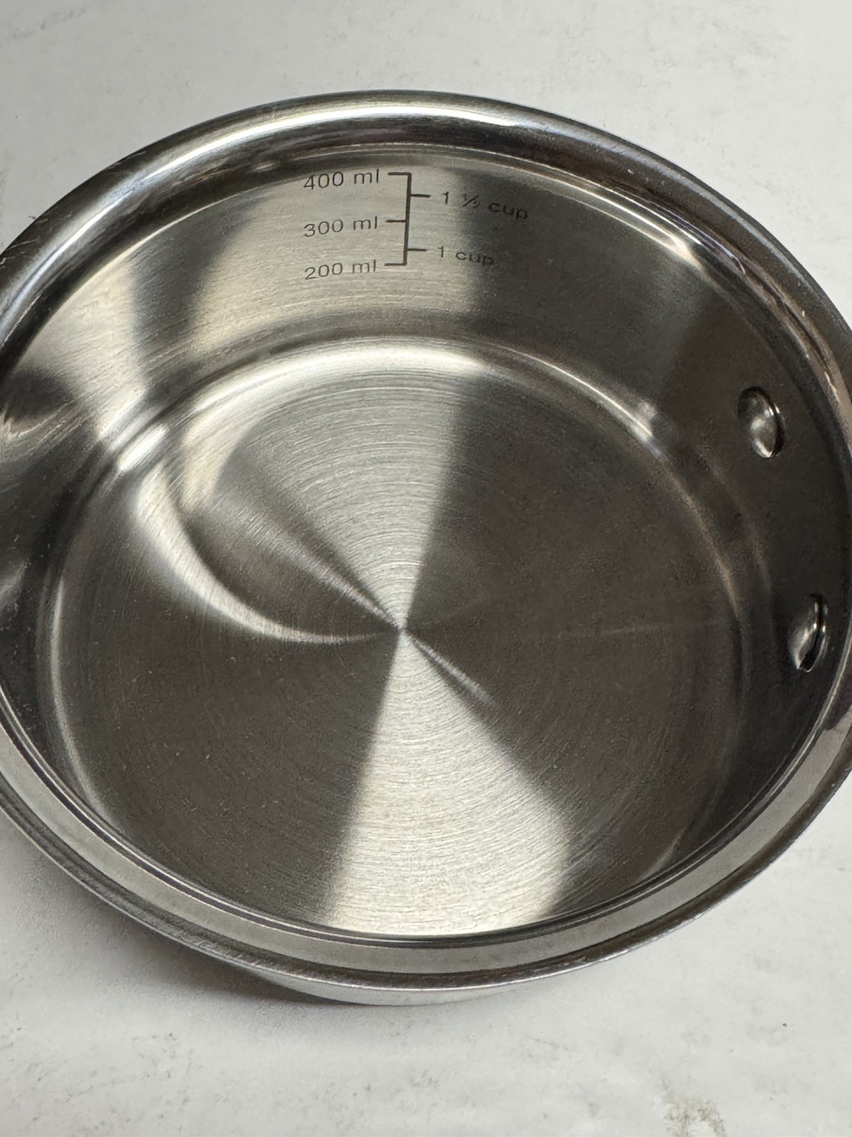 2 Cup Measuring Pan LE CREUSET 4.25” Stainless Sauce Pan Measure Lines 1.5” C