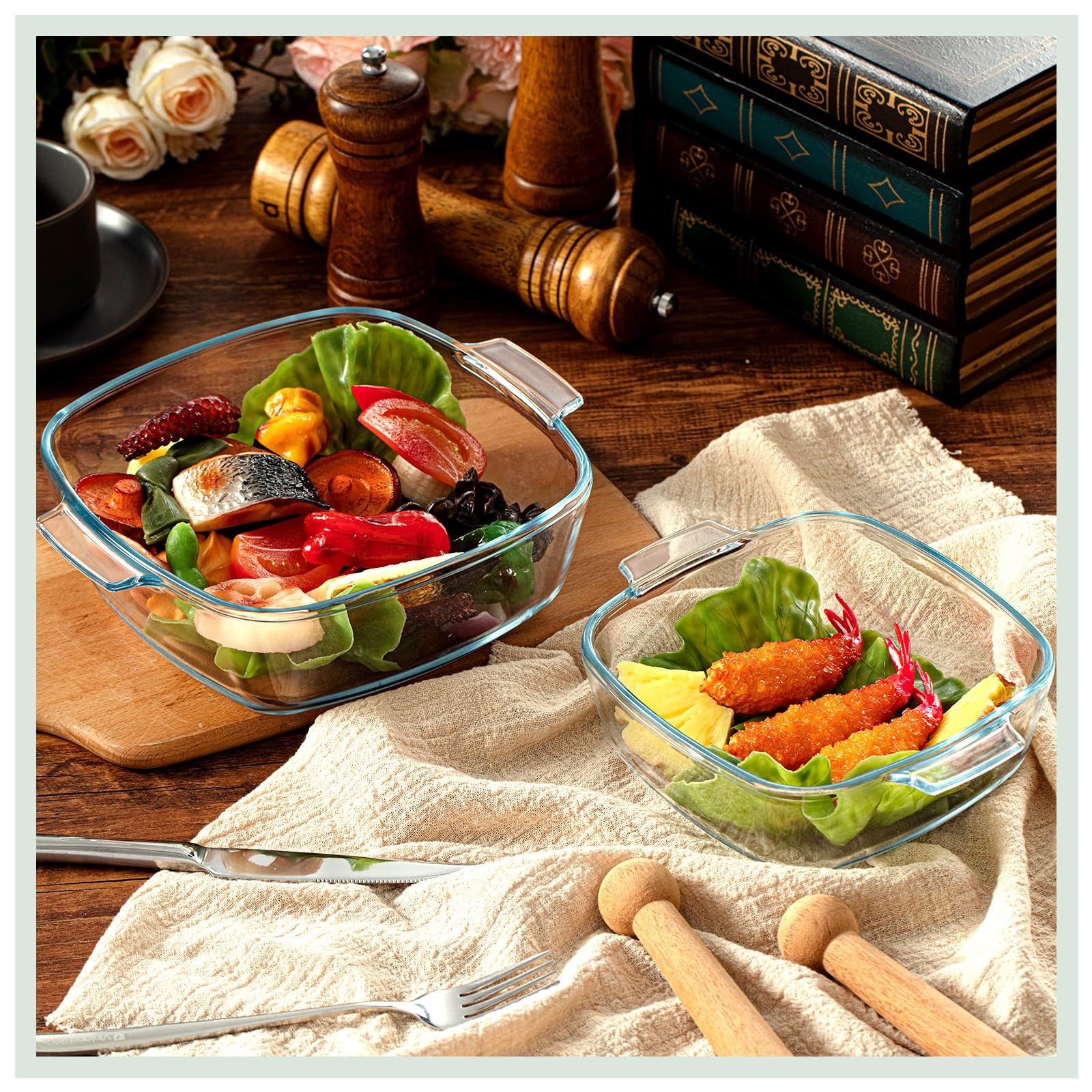 Maxcheck 2 Pieces Glass Casserole Dish Lid 0.8L/ 1.5L Baking Casserole Dish