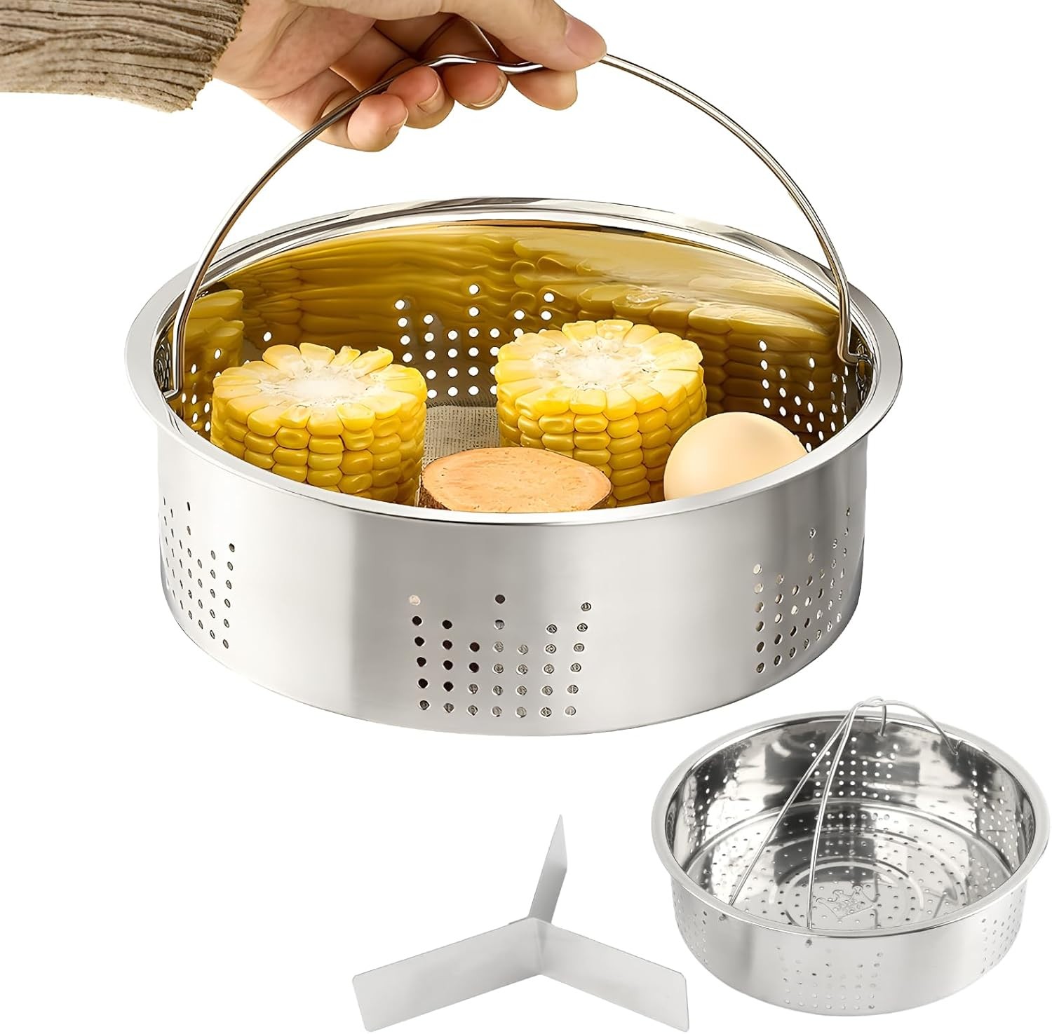 Stainless Steel Vegetable Steamer Basket, Insert Steaming Rack with Handle, Mesh