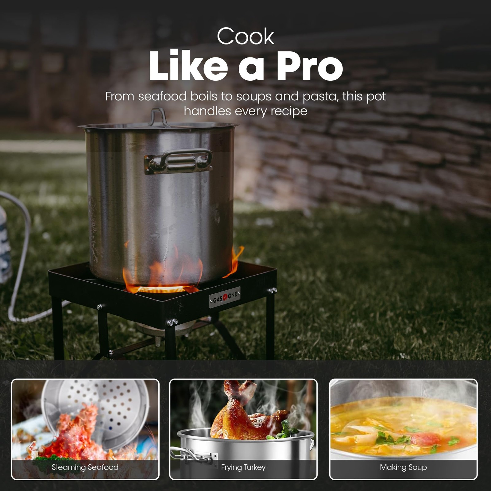 Gas One Stainless Steel 20Qt Stock Pot Lid And Capsule Tri-Ply Bottom