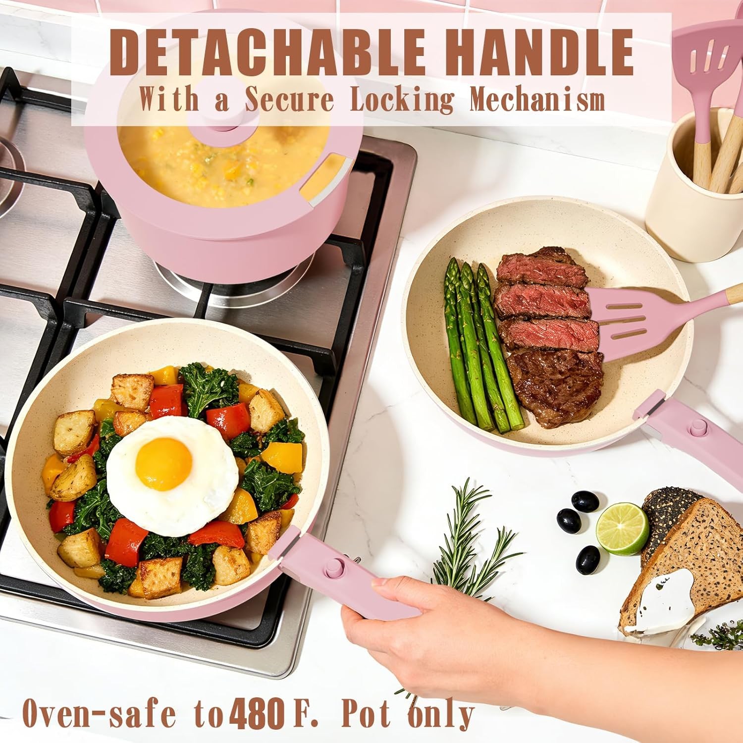 Umite Chef Pots and Pans Set Non Stick, 21 pcs Nonstick Ceramic Cookware Set, RV