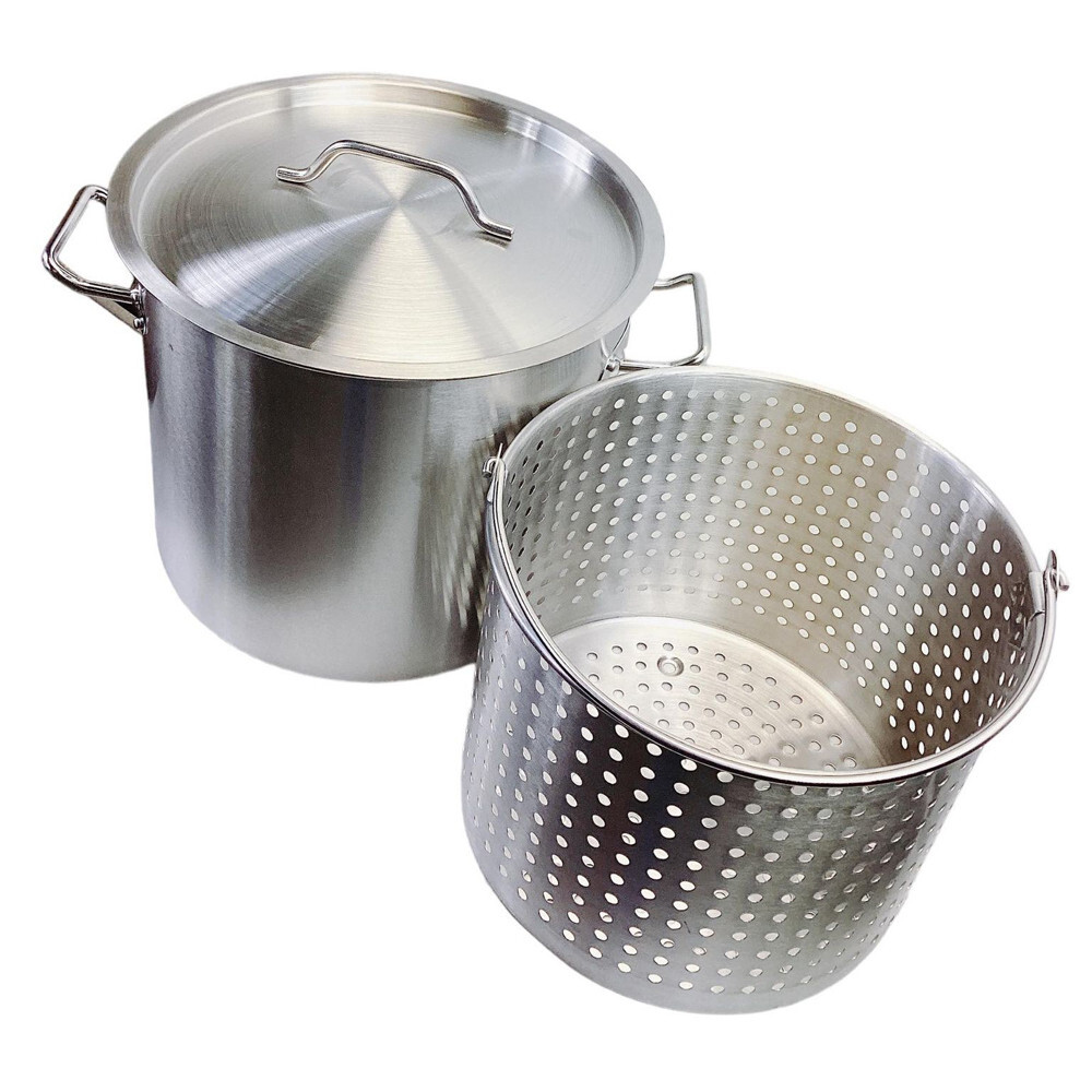 32QT Stainless Steel Stockpot With Steamer Basket Cookware Boiling Pot Kitchen