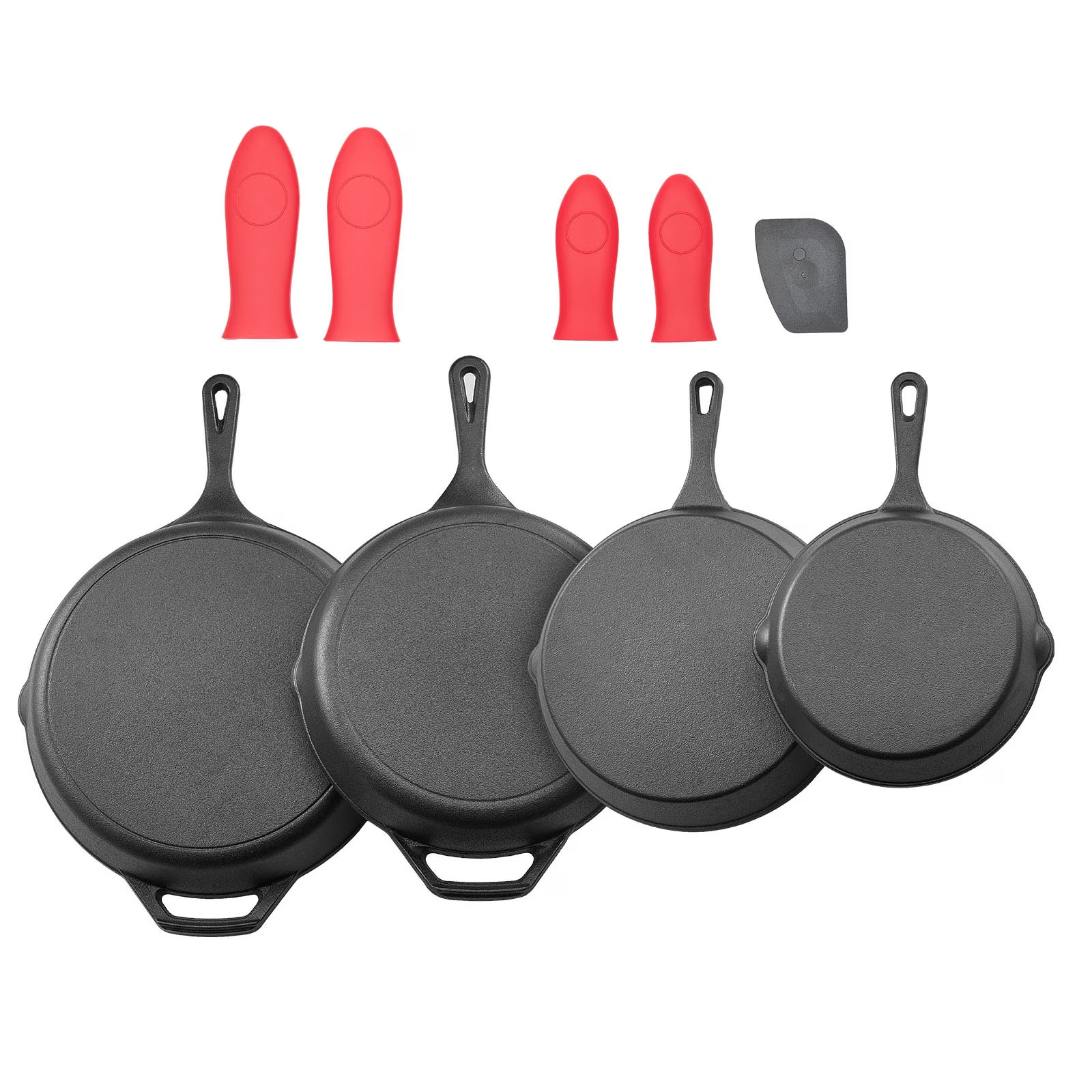 Cast Iron Skillet Set, 4-Piece Frying Pan Collection (6, 8, 10, 12 in), Pre-Seas