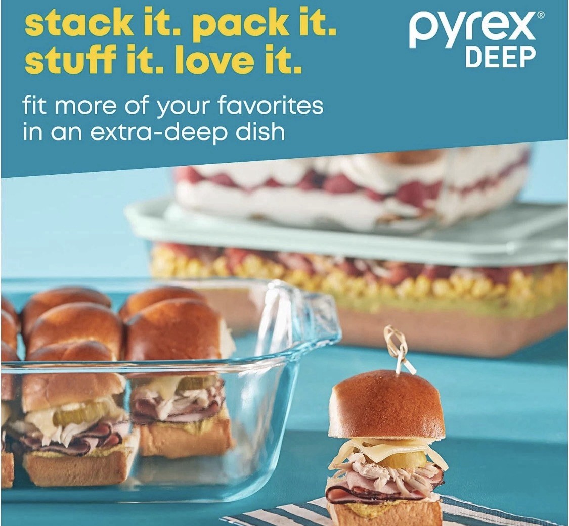 Pyrex Deep 6pc Glass Baking Dish Set (9″X13″, 7″X11″, 8″X8″) Bpa-Free Sage Lids