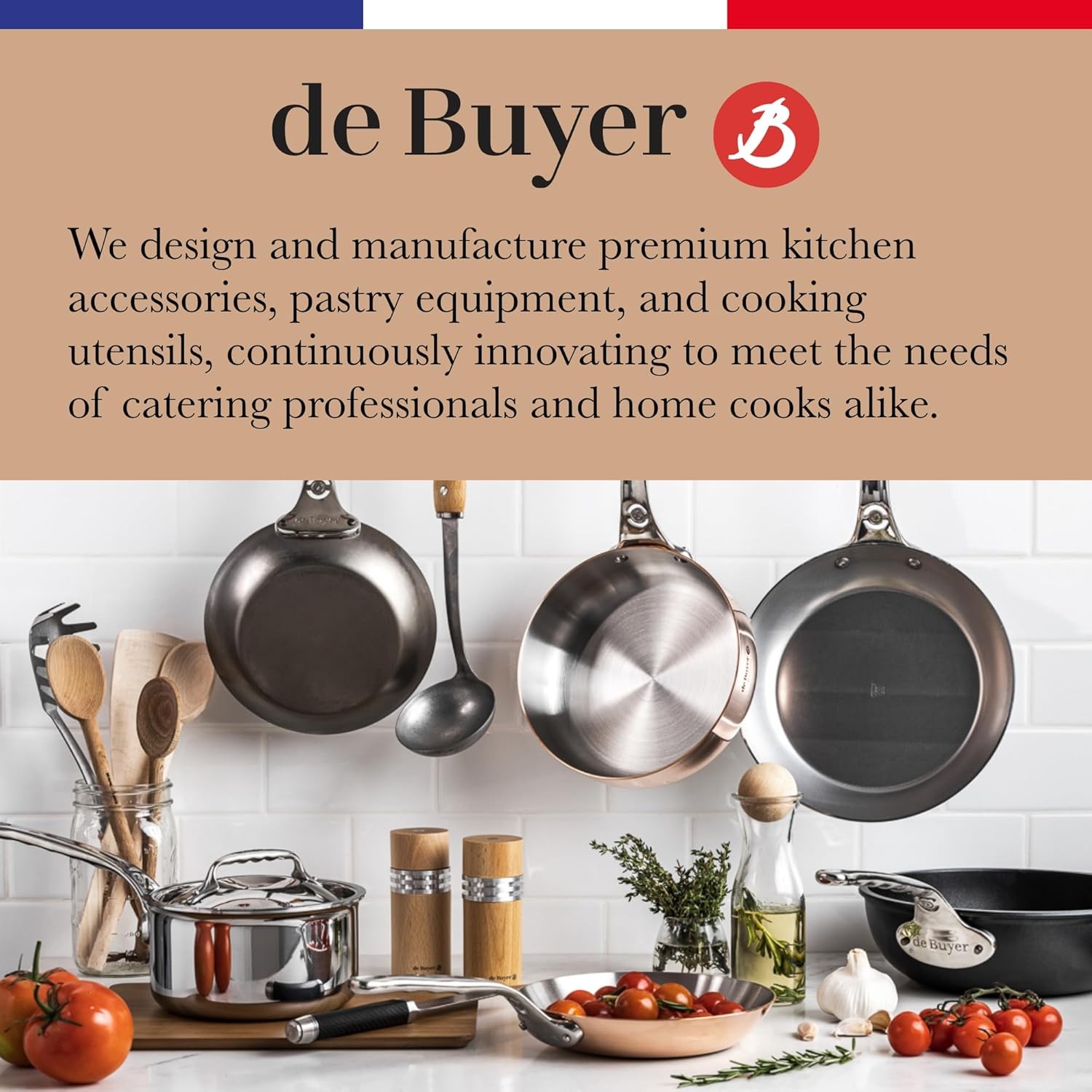 De Buyer Blue Carbon Steel Fry Pan 2mm Thick 9.5” Diameter, 6.9” Cooking Surface