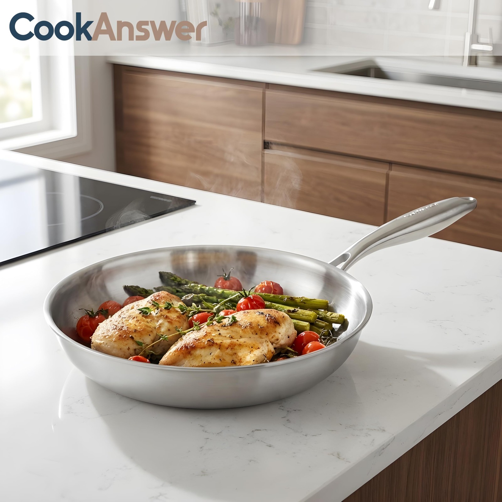 Tri-Ply Clad Stainless Steel 11 Inch Frying Pan with Lid,PFOA&PTFE Free Skill…