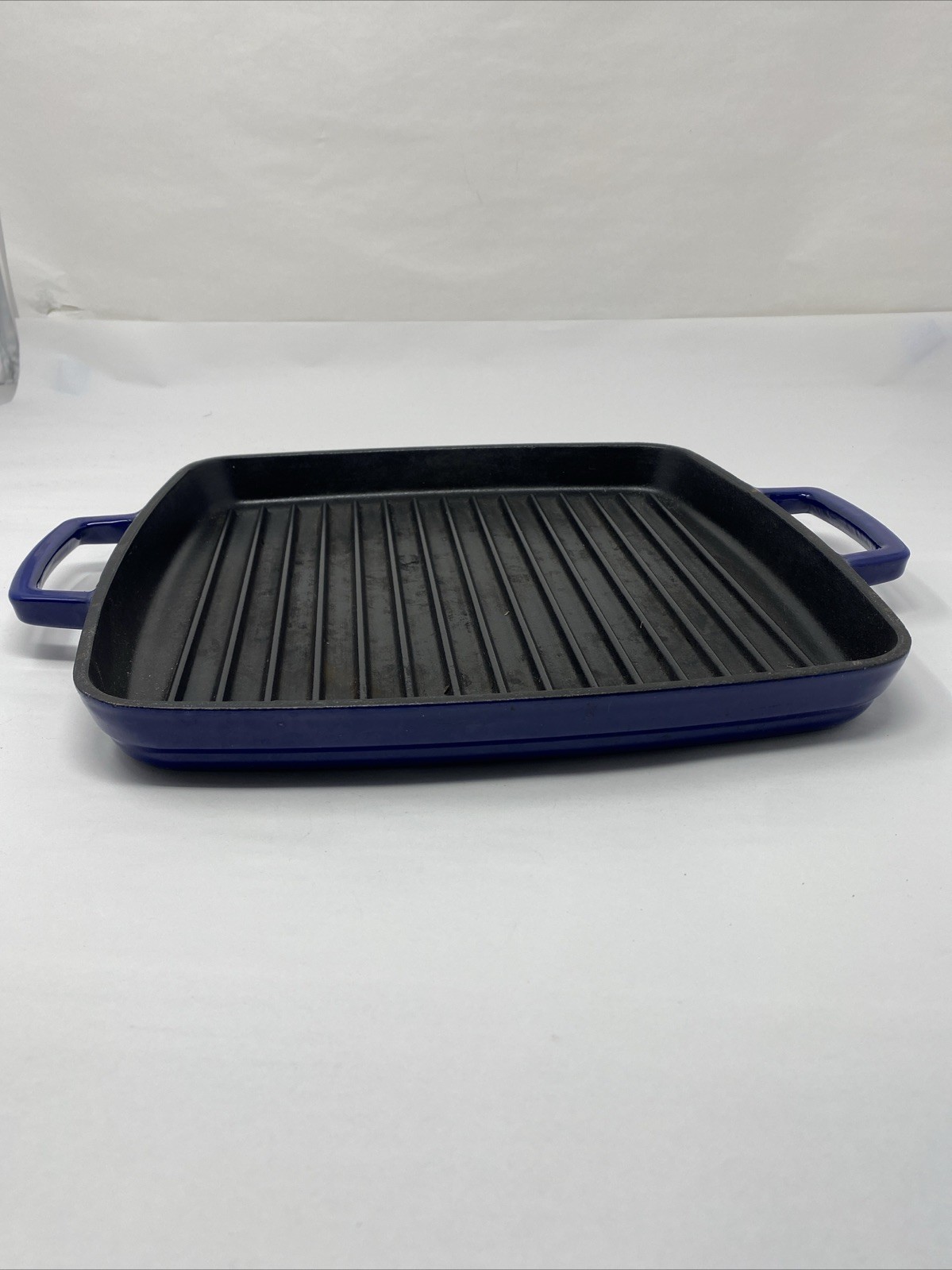 Martha Stewart Cast Iron Square Grill Pan Blue Enamel Double Handles
