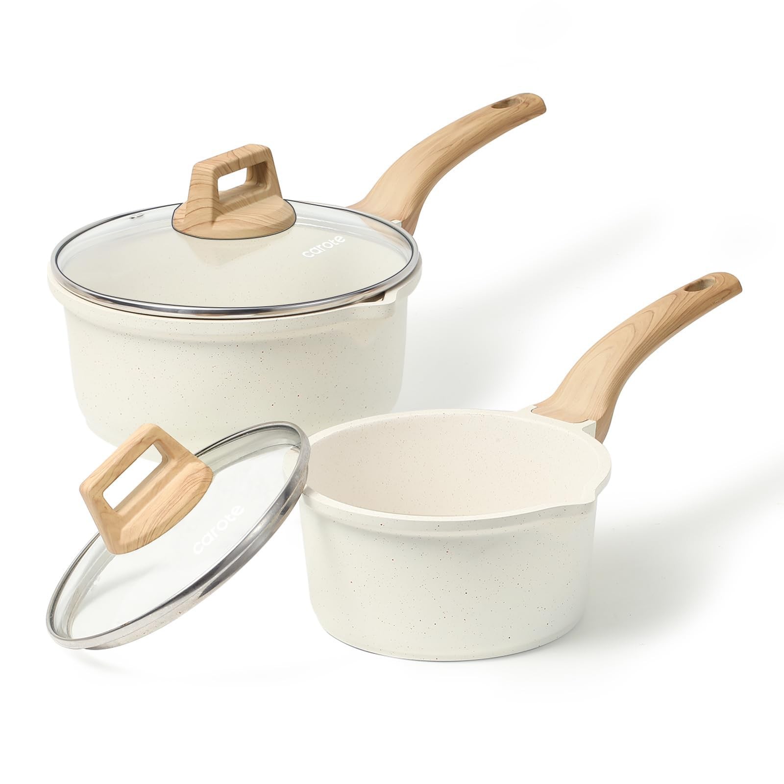 1.5Qt & 3.0Qt Sauce Pan Sets with Lid Cooking Pots Nonstick Saucepans Cookwar…