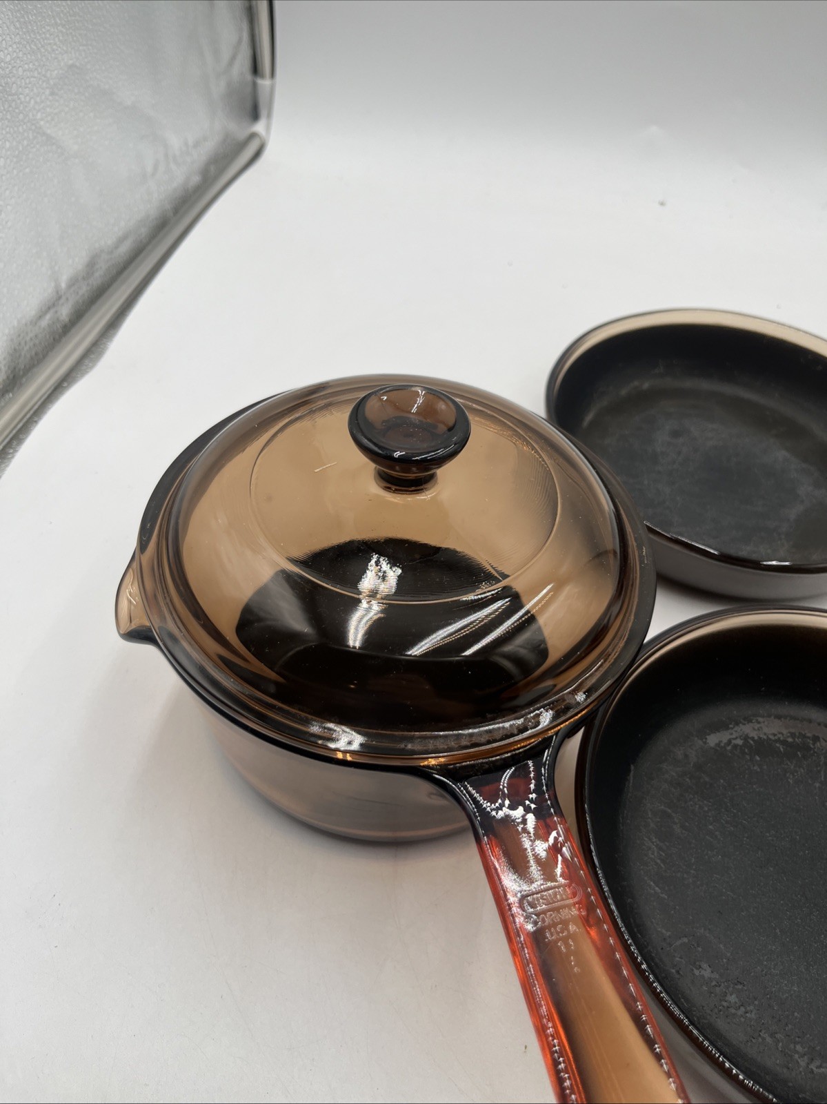 Visions 6 Piece Set Nonstick Bottoms Amber 1L Saucepan W/ Lid & Four 7” Skillets