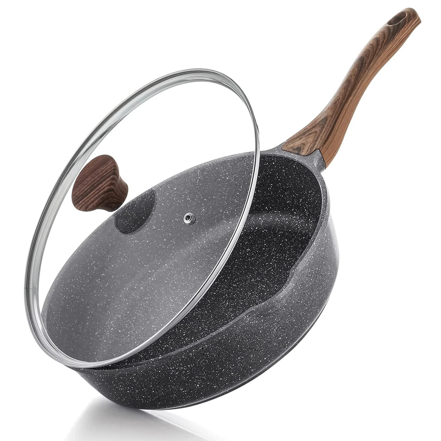 Nonstick Skillet, Deep Frying Pan 10/11/12-inch, Saute Pan with Lid, Stay-coo…