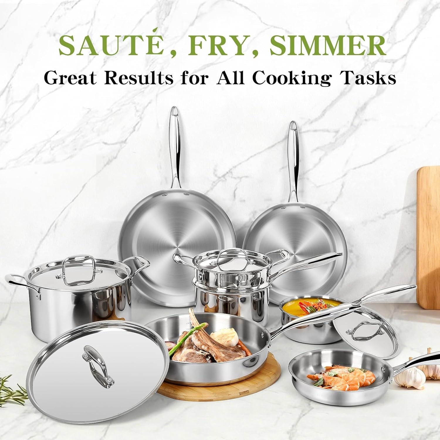 12-Piece Triple Ply Stainless Steel Cookware Set – Induction & Dishwasher Safe