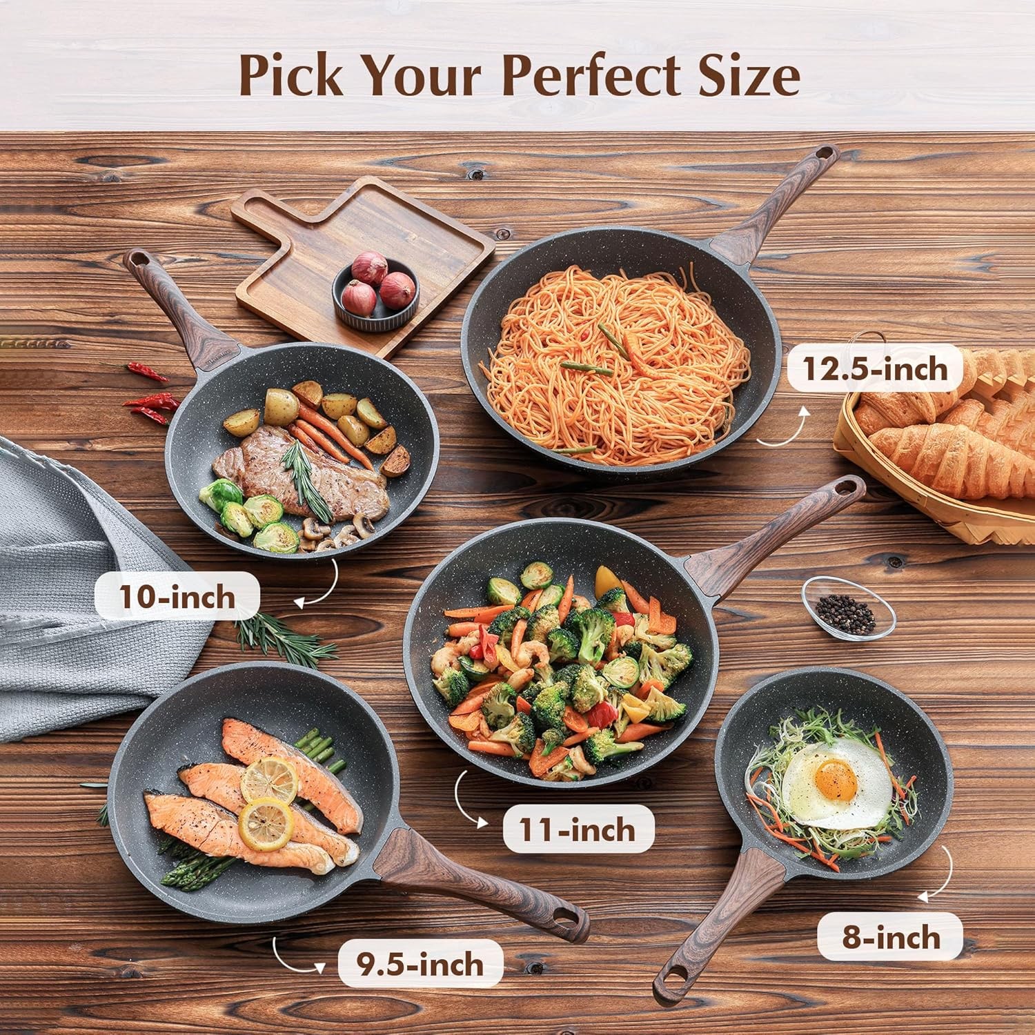 Nonstick Frying Pan Skillet Swiss Granite Coating PFOA Free 9.5 Inch