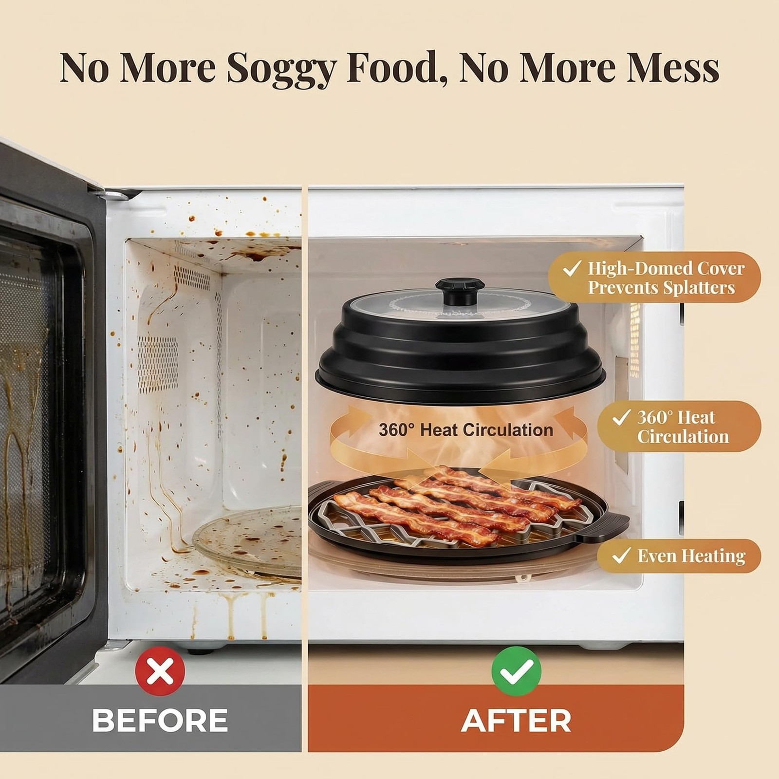 3Piece Microwave Bacon Cooker and Splatter Cover Set Collapsible Microwave L…