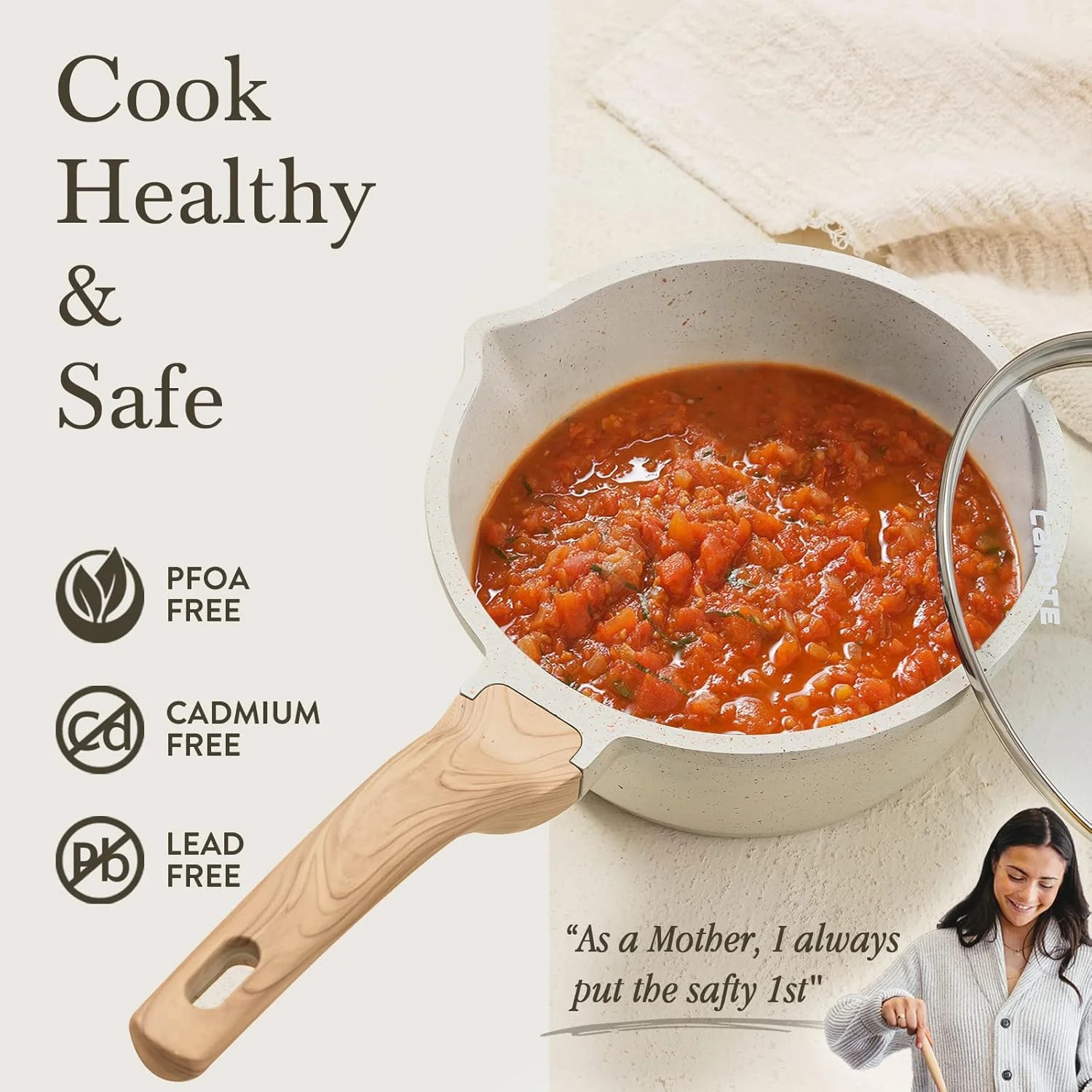 CAROTE 1.5Qt & 2.5Qt Sauce Pan Set with Lid Nonstick Saucepan 4 Pcs Non Stick Sa