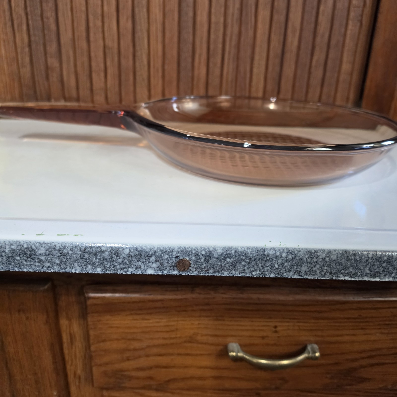 CorningWare Vision #10 Amber 10.5” Skillet Pan Waffle Bottom Vintage ‘70s No Lid