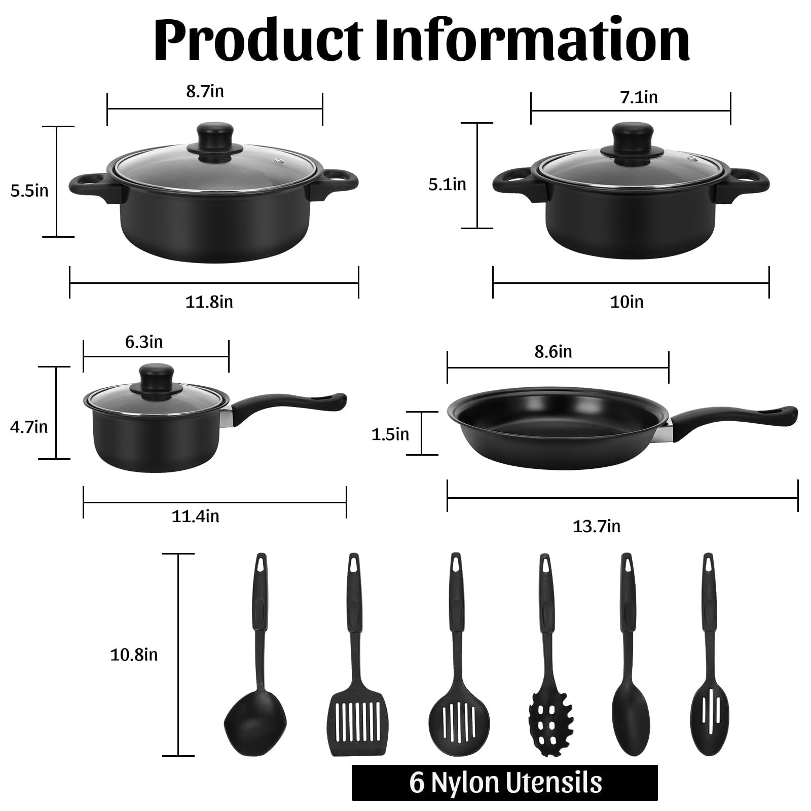 13 Piece Non-Stick Cookware Set, Portable Lightweight Cast Iron Pots and Pans…