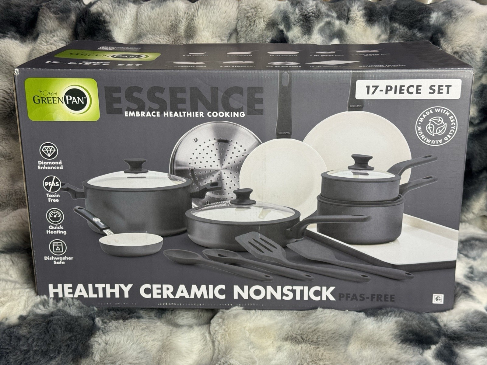 GreenPan Essence 17 Piece Cookware Set Non-Toxic Ceramic Nonstick Pots & Pans