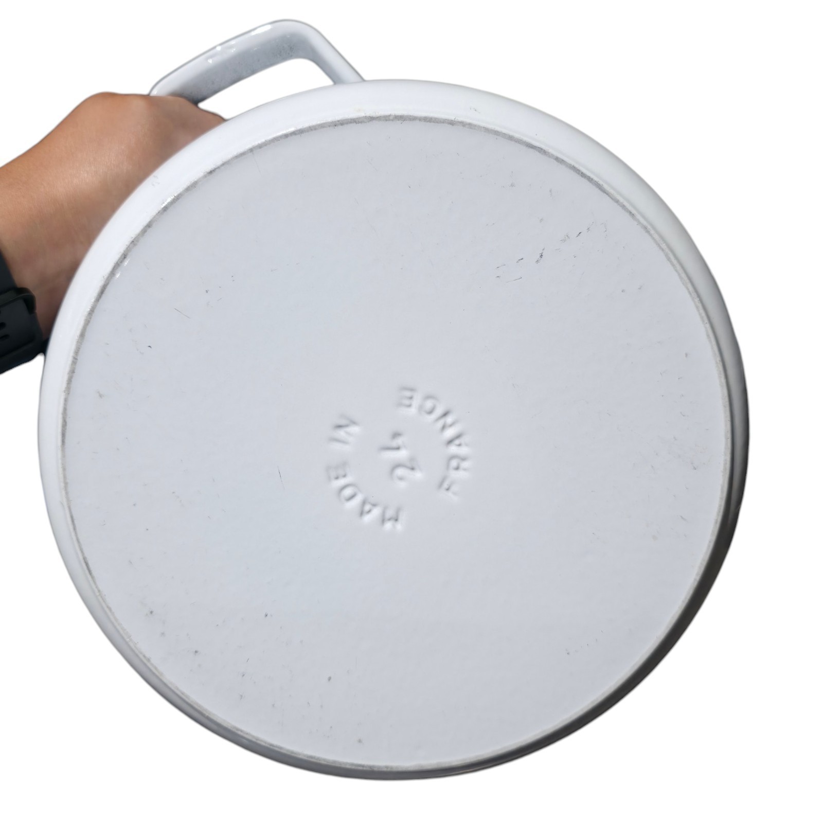 STAUB 4 Qt Round Enameled Cast Iron Dutch Oven Cocotte White 24cm 9-3/8” France