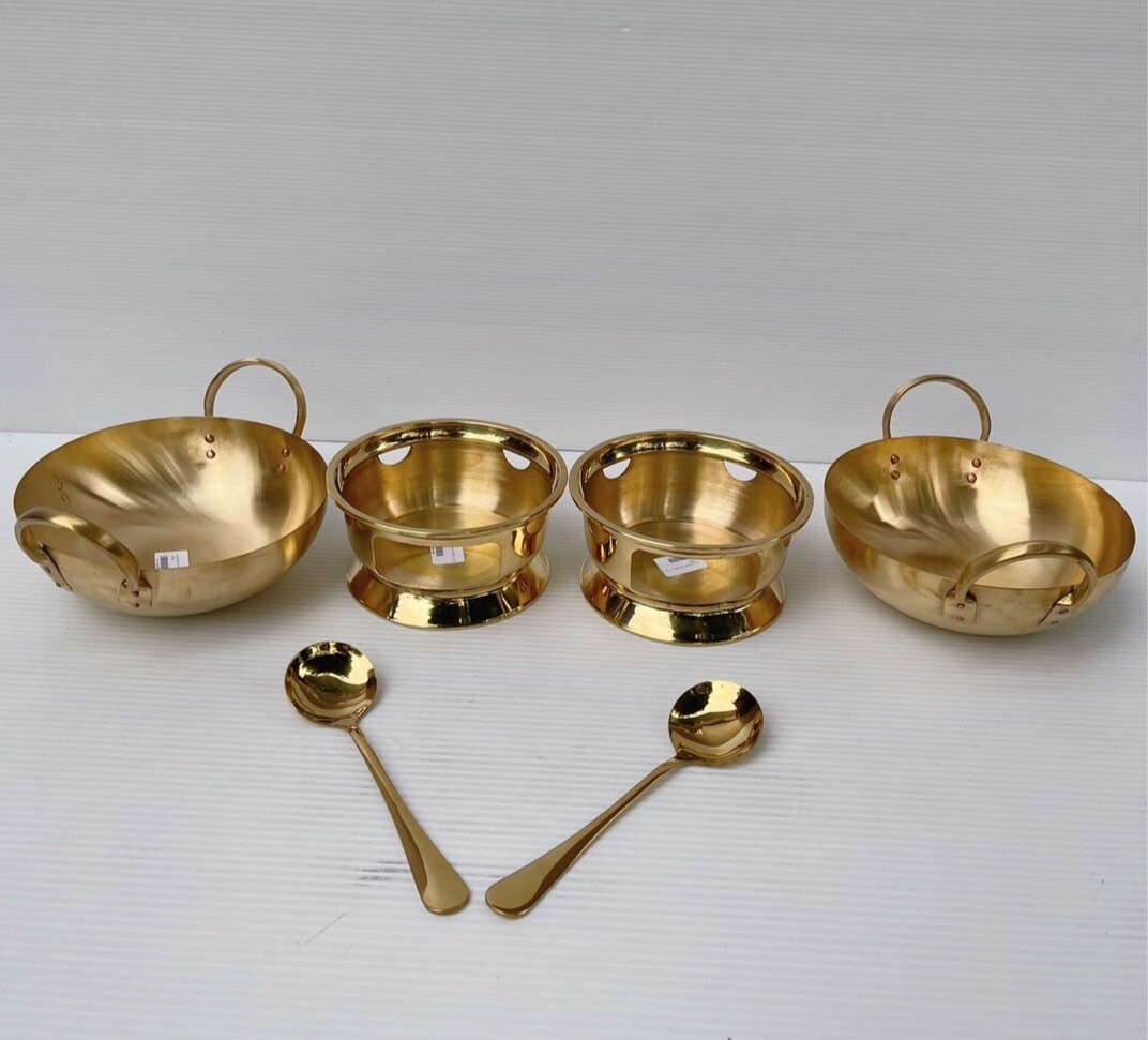 Thai Traditional Wok Brass No.9 & Stove Burner 6 in Set Small for Food Dessert