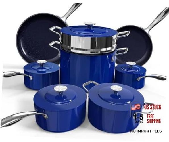 13pc Forged Lightweight Cookware Set PFAS Free, Healthy G10 Blueberry Lux