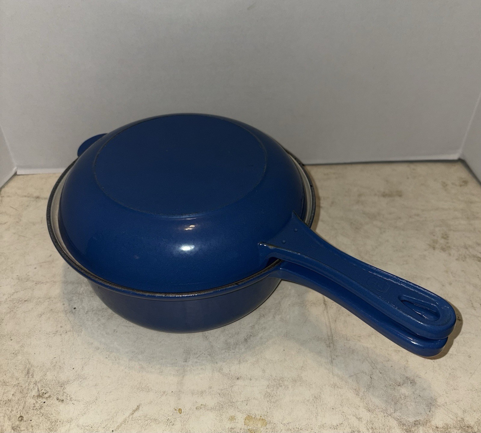 Le Creuset Marmitout Paris Blue 2 in 1 Cast Iron #22 Saucepan & Skillet Vintage