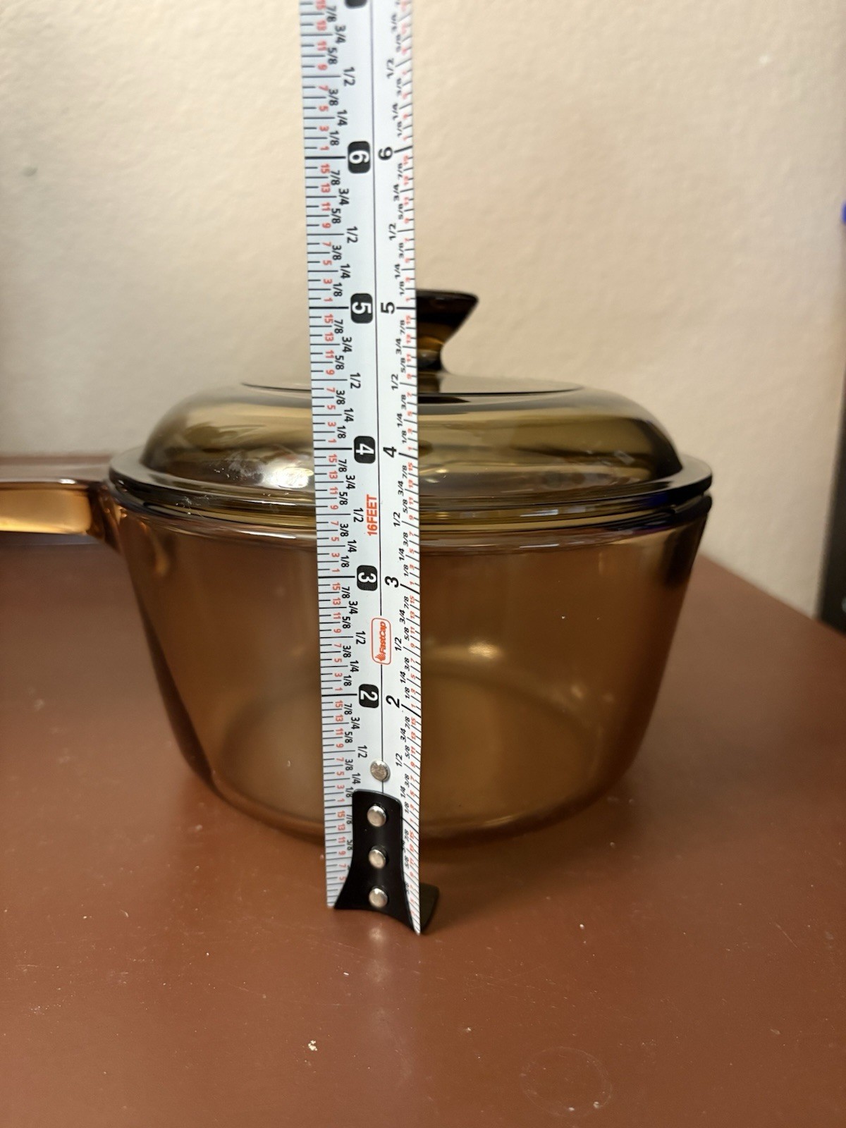 Corning Ware Vision Amber Glass 1 Liter Sauce Pot Pyrex Lid Pour Spout