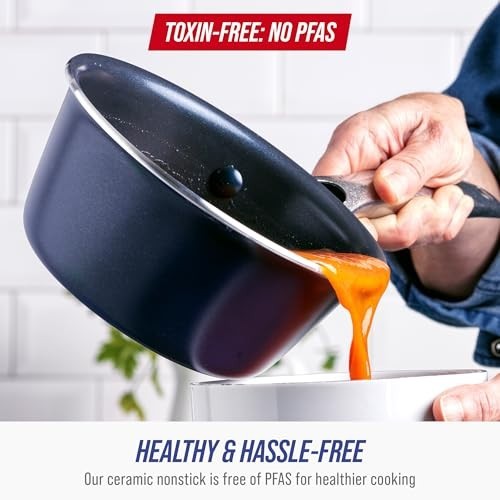 Nonstick 2QT Saucepan with Lid – PFAS-Free Diamond Ceramic, Oven Safe, Stay Cool