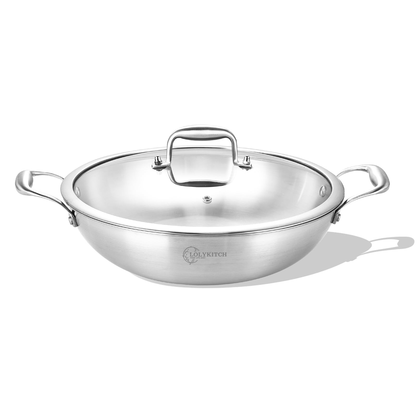 10 Inch Tri-Ply Stainless Steel Wok Pan with Lid,2.5 QT Induction Cooking Pot…