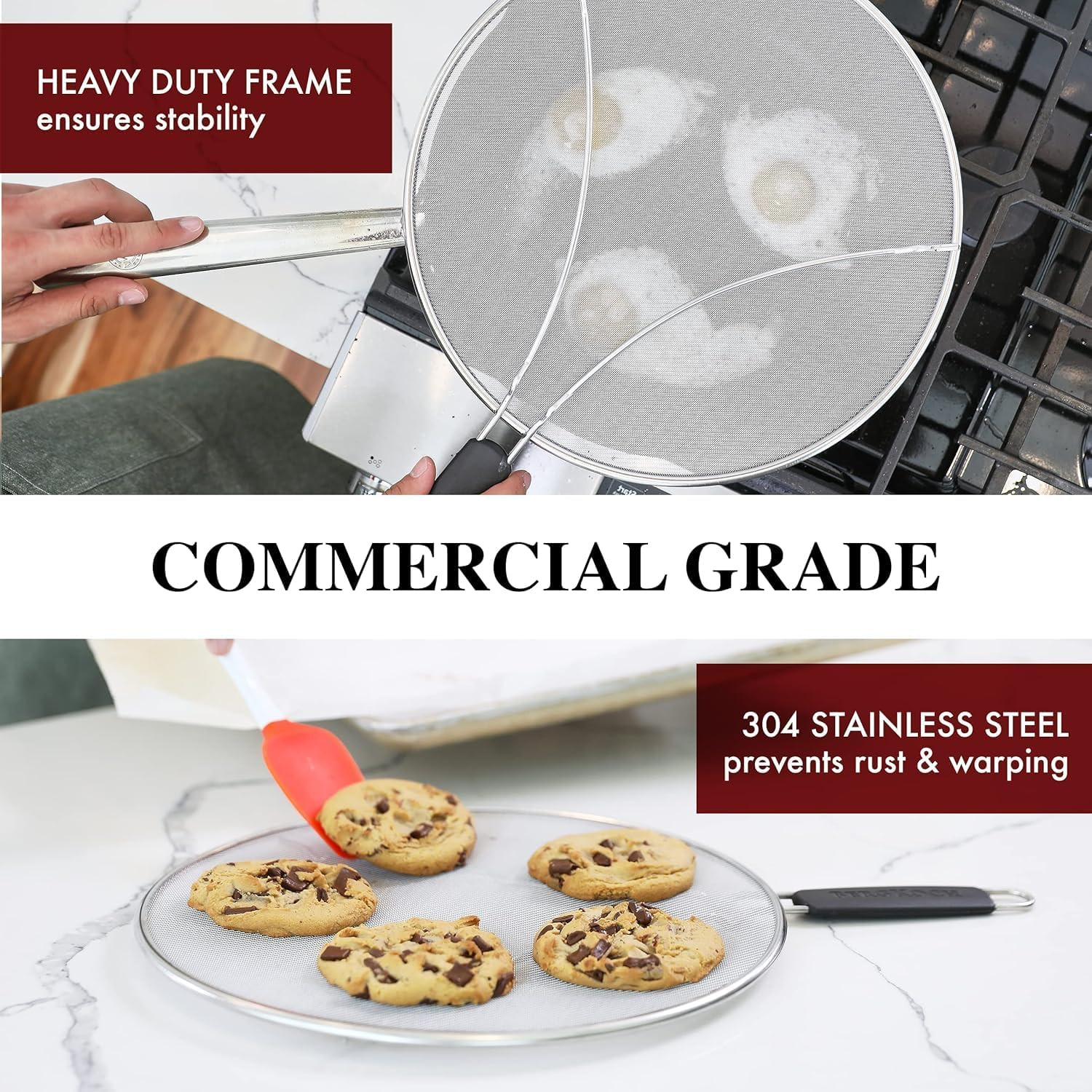 Splatter Screen for Frying Pan – 9.5/11.5/13 Inch Stainless Steel Grease Splatte