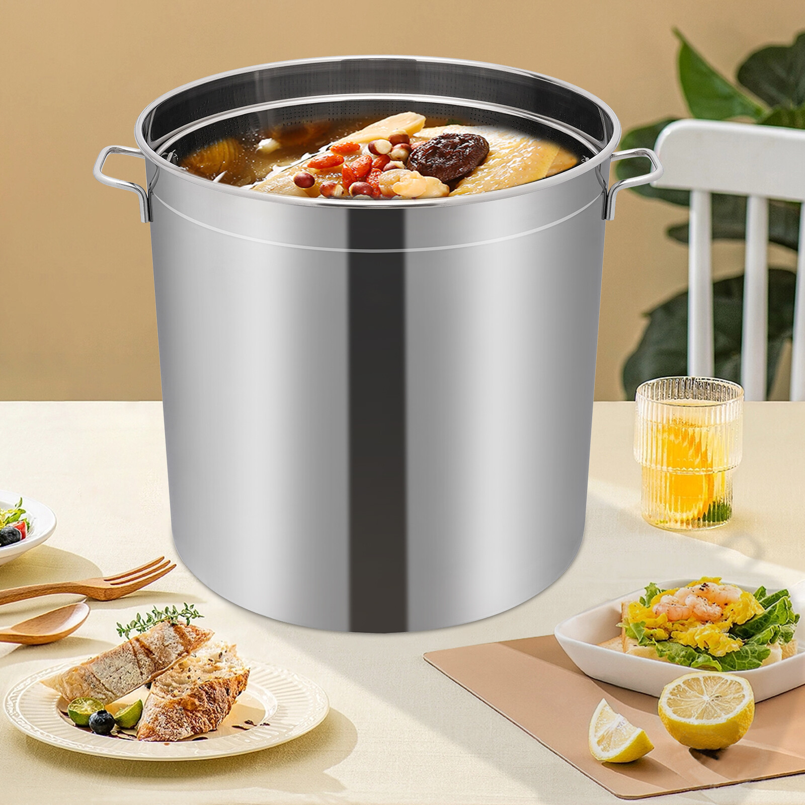 50L (52.8 Qt) Stainless Steel Stock Pot With Perforated Basket & Lid