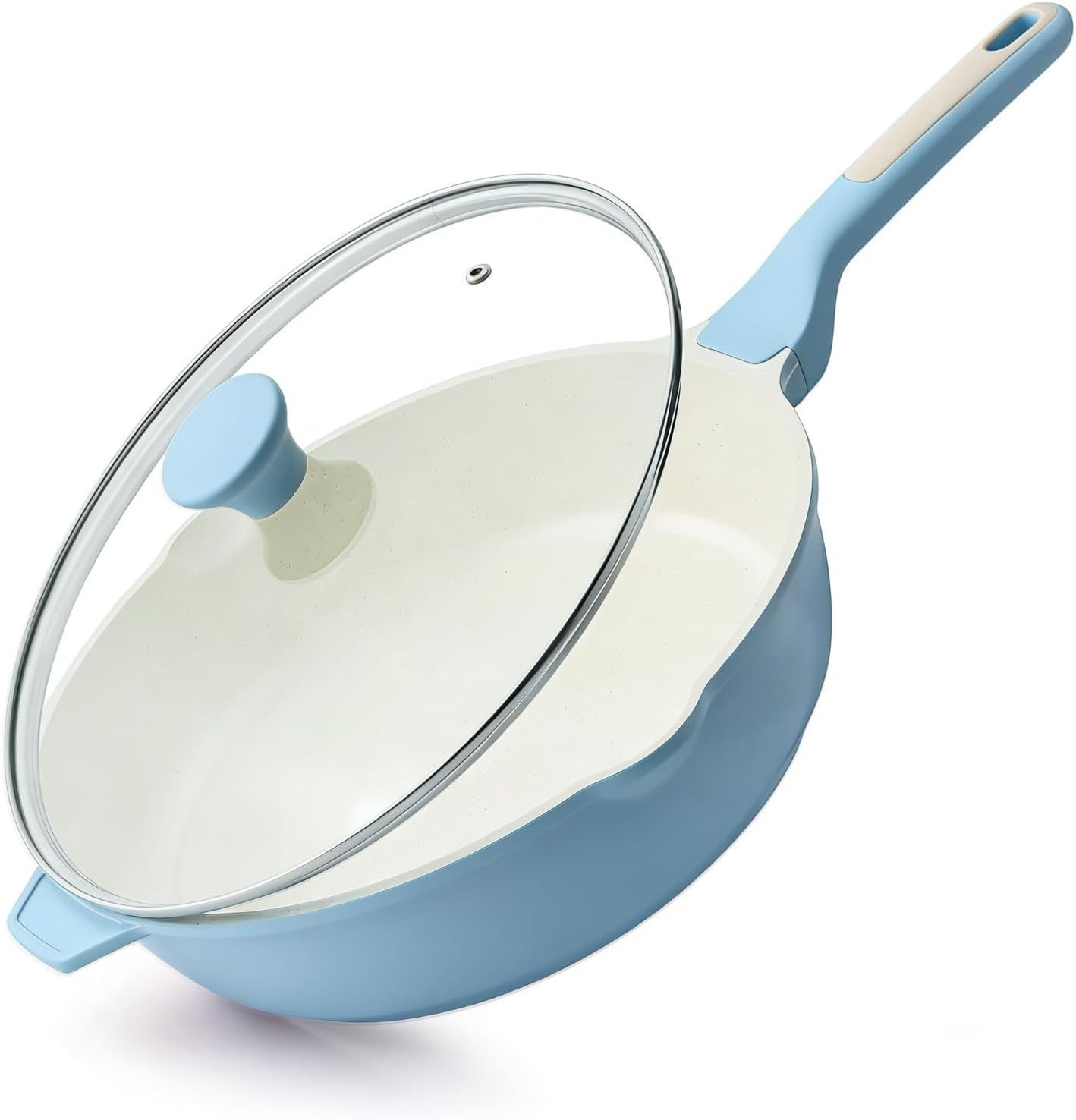 Deep Nonstick Skillet 12 Inch Ceramic Safe for Induction Electric Gas Stovetops